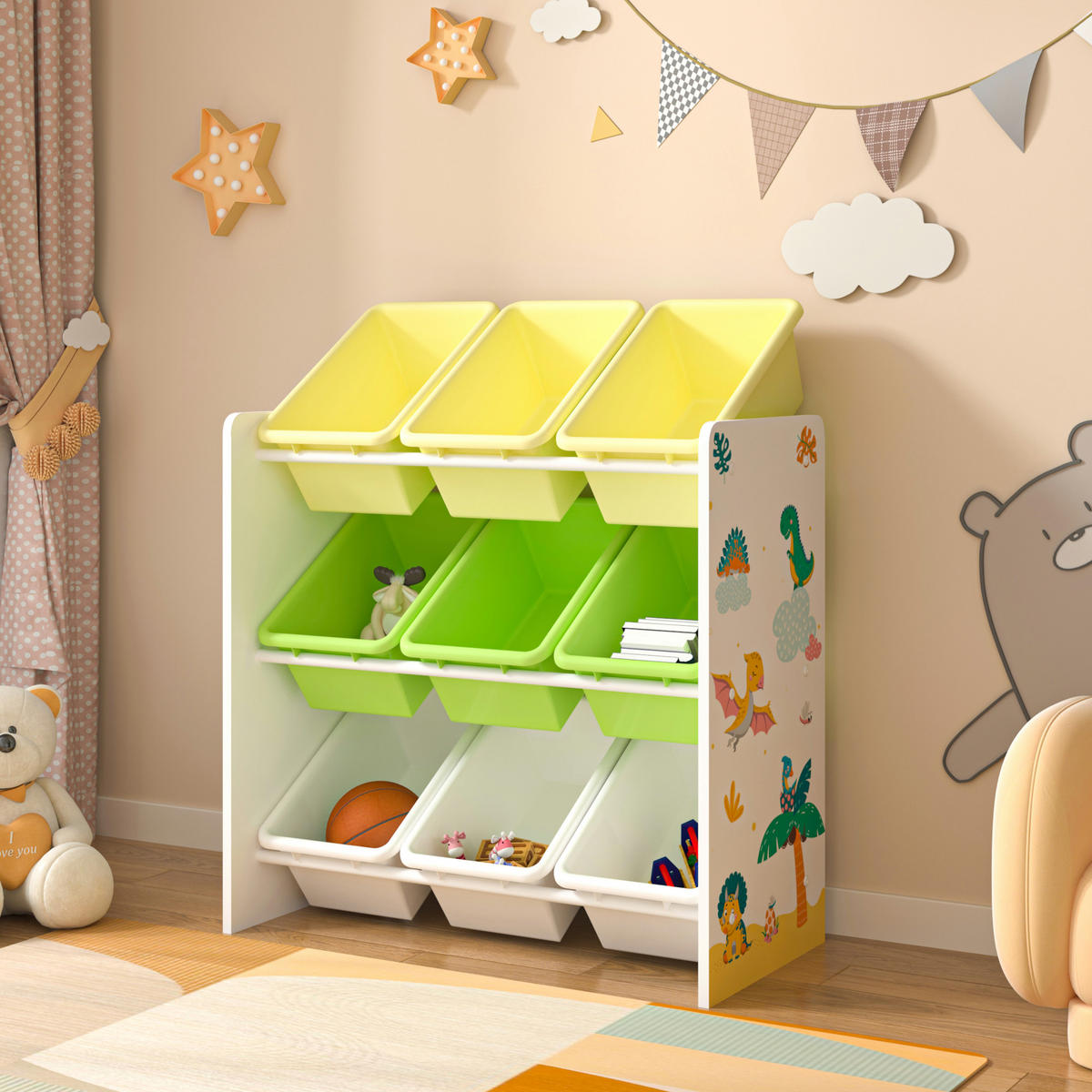 KINDERREGAL Muxía - Gelb/Weiß, Holzwerkstoff/Kunststoff (62/60/26.5cm) - [en.casa]
