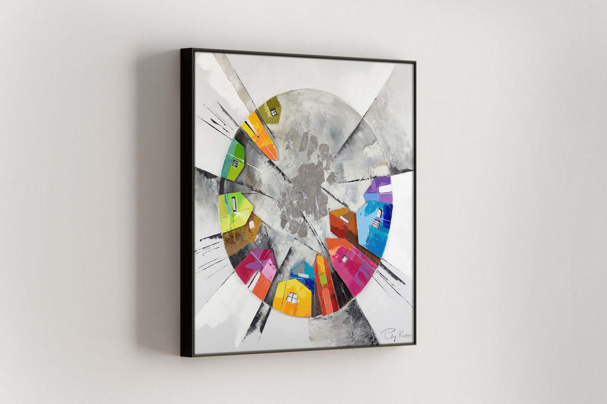 OLEJOMAĽBA 80/80 cm, Mesto a architektúra - strieborná, drevo/textil (80/80cm) - KUNSTLOFT