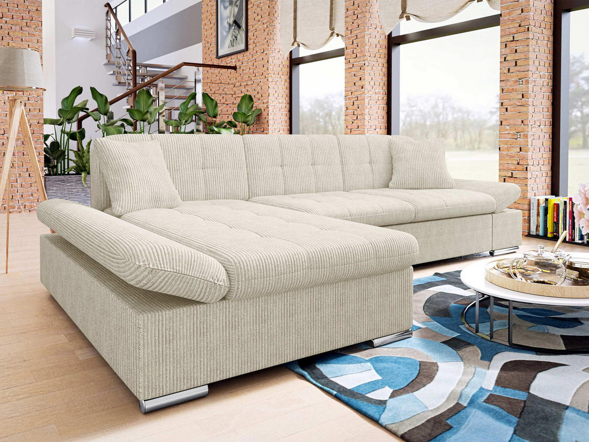 ECKSOFA Malwi Cord, Seite: Links - Creme, Holz/Textil (278/161cm) - MIRJAN24