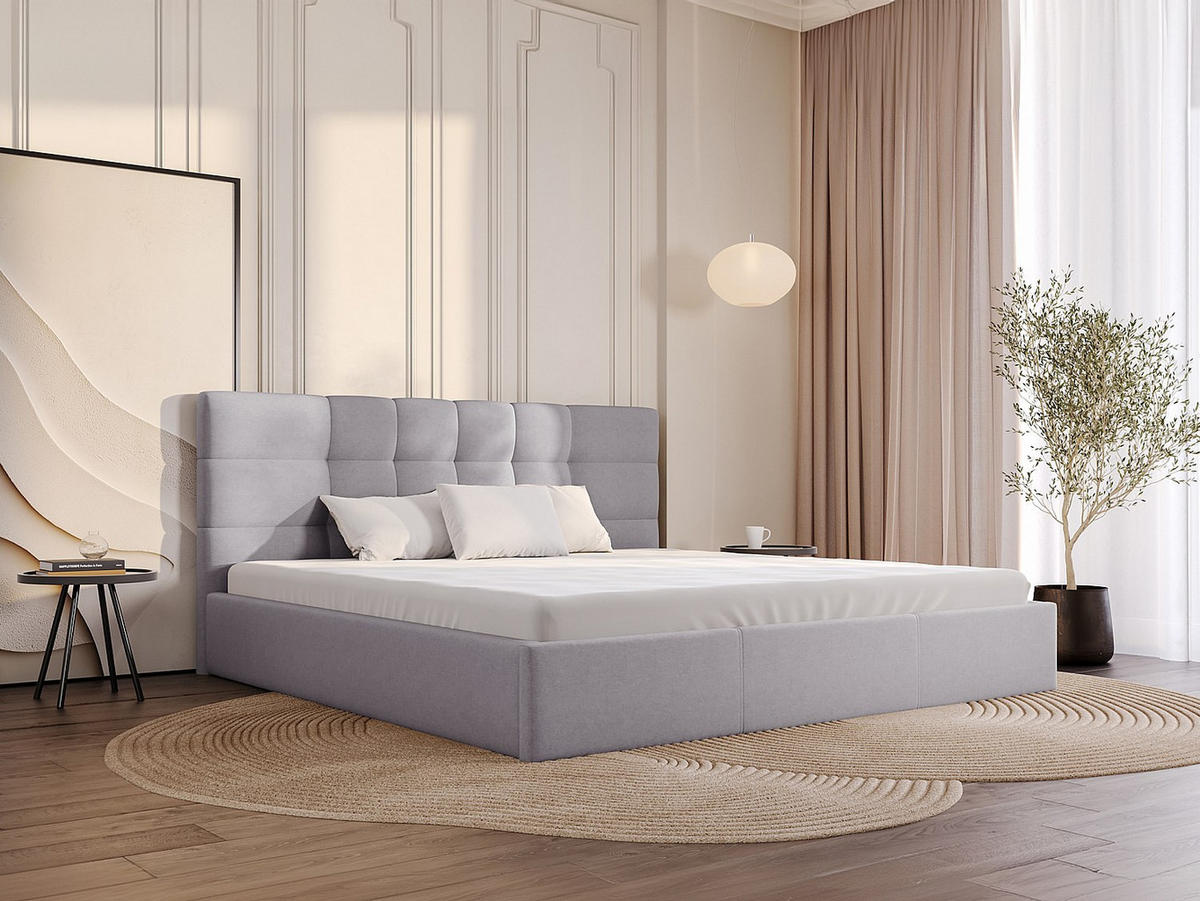 BETT mit Bettkasten - 2 Personen - Stoff - Hellgrau - - Hellgrau, Textil (200/200cm) - Vente-Unique