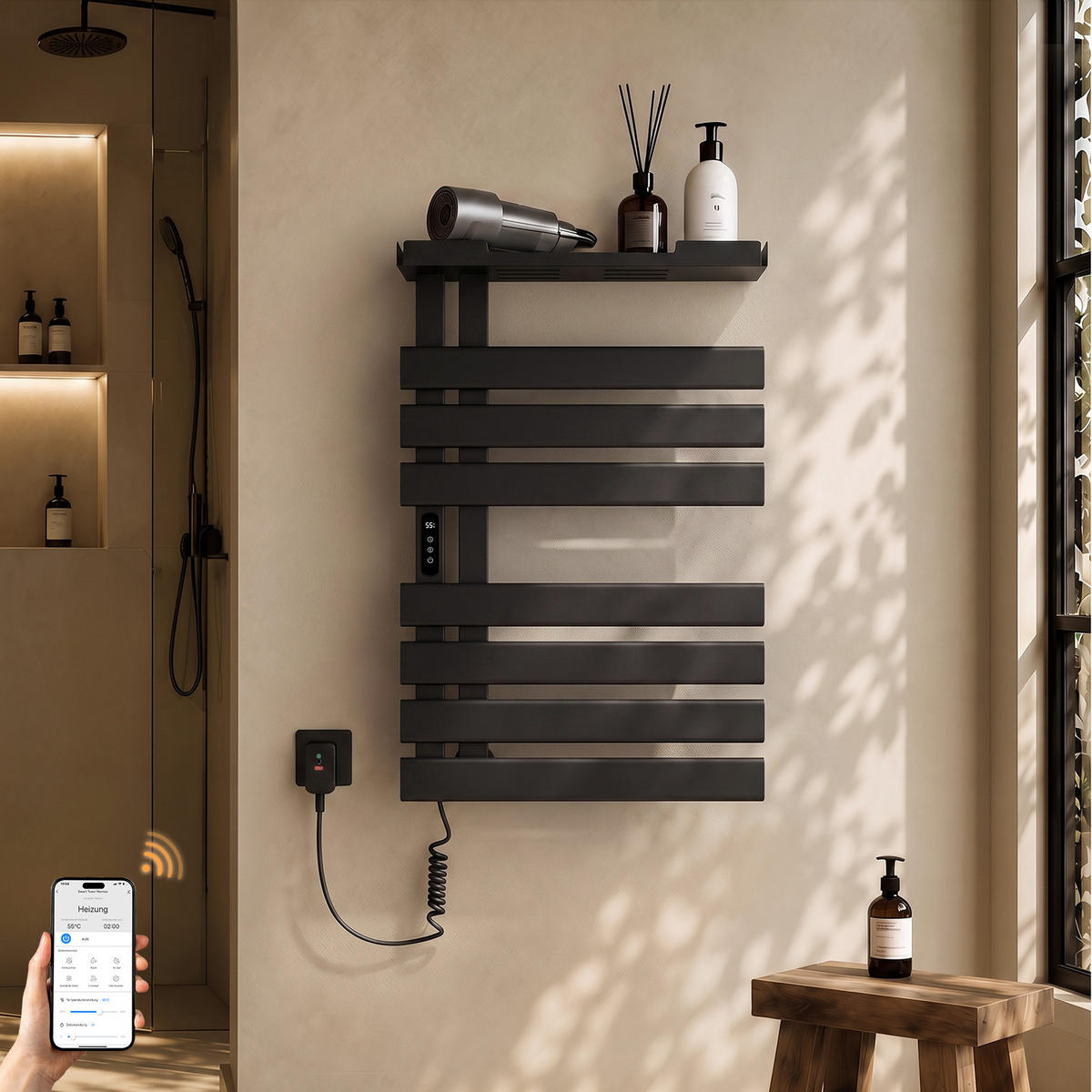 HEIZKÖRPER Elektrisch 76/50 cm Schwarz 253 W mit WLAN, Ablage und Carbon-Heizung - Schwarz, Metall (50/76/18.5cm) - S'AFIELINA