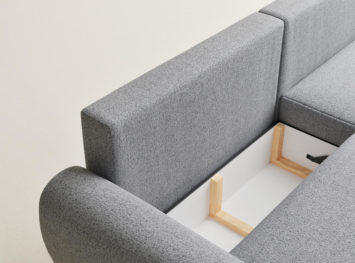 ECKSOFA MIT SCHLAFFUNKTION Numba Hellgrau Webstoff - Hellgrau/Schwarz, Holz/Holzwerkstoff (253/153cm) - Maison de Reve