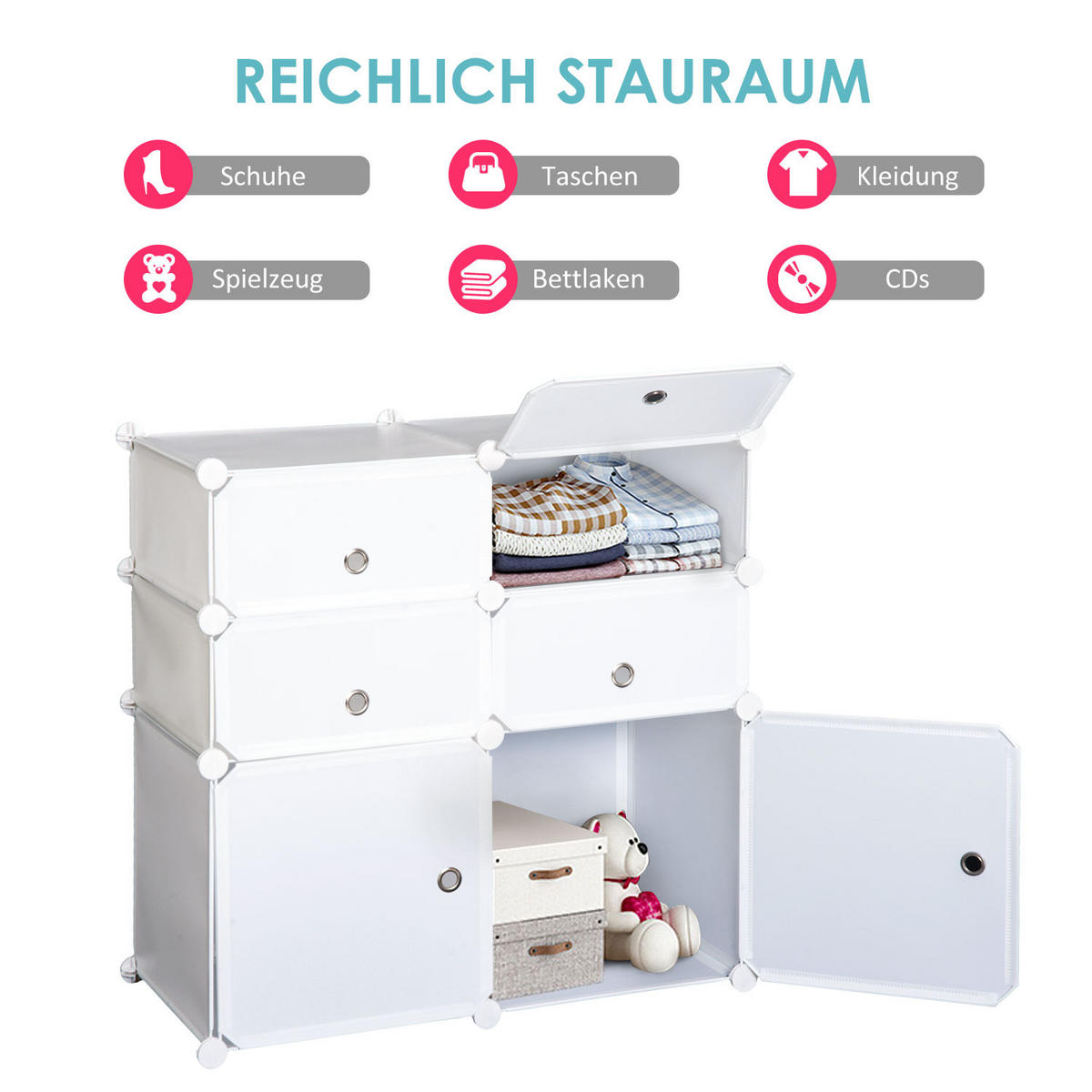 SCHUHSCHRANK, Kunststoff, Stahl, Weiß - Weiß, Kunststoff (37/73/75cm) - HOMCOM