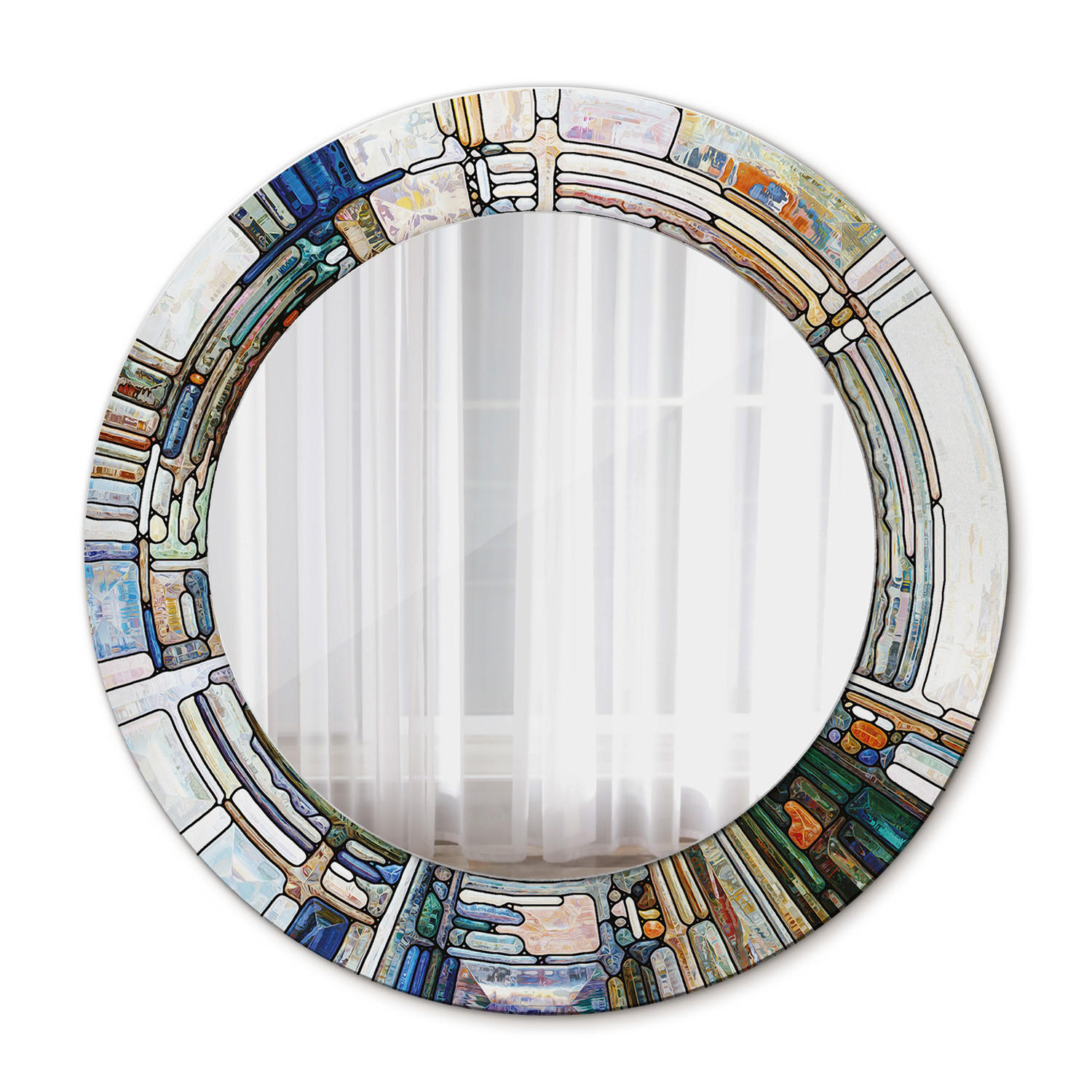 SPIEGEL Ø50 cm Rund mit Aufdruck - Perlmutt, Glas (50/50/0.4cm) - TULUP
