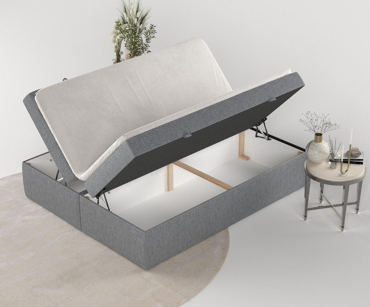 BOXBETT Lennon Grau 180/200 cm im Webstoff - Schwarz/Grau, Holz/Holzwerkstoff (180/200cm) - Maison de Reve