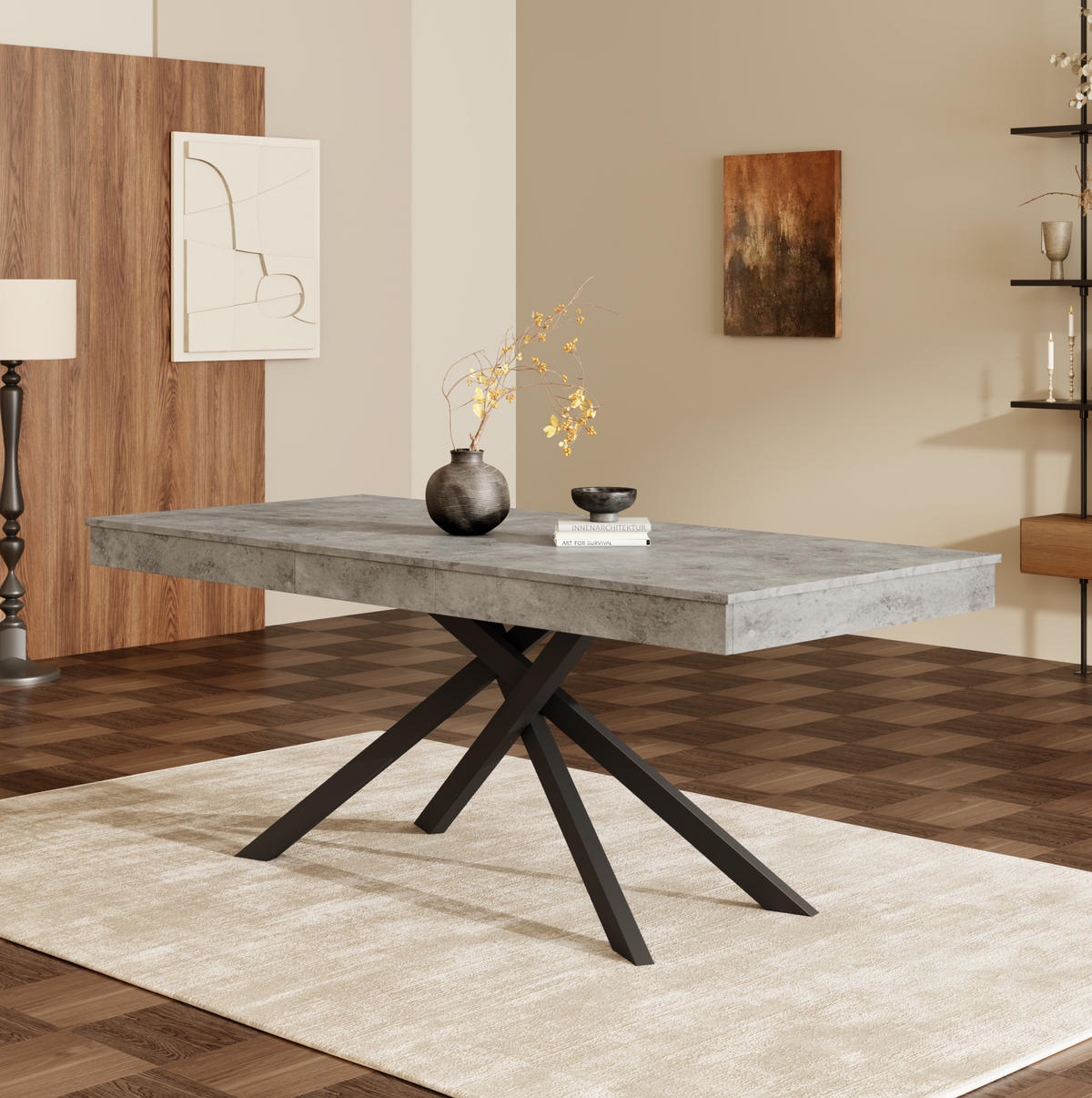 ESSTISCH 140/180/80 cm in Grau, ausziehbar mit gekreuztem Metallgestell - Grau, Holzwerkstoff (180/80/76cm) - Flora Grace