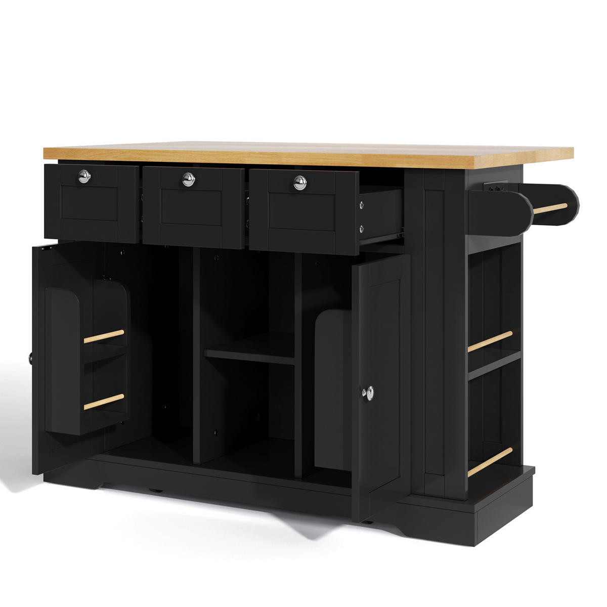 KÜCHENINSEL mit ausziehbarer Arbeitsplatte 132 cm Natur/Schwarz - Schwarz, Holz (70/87/132cm) - Beauniv