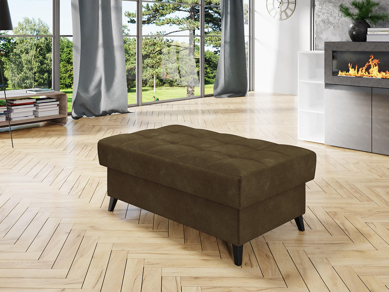 POLSTERHOCKER Nord - Dunkelbraun/Schwarz, Holz/Textil (106/44/67cm) - MIRJAN24