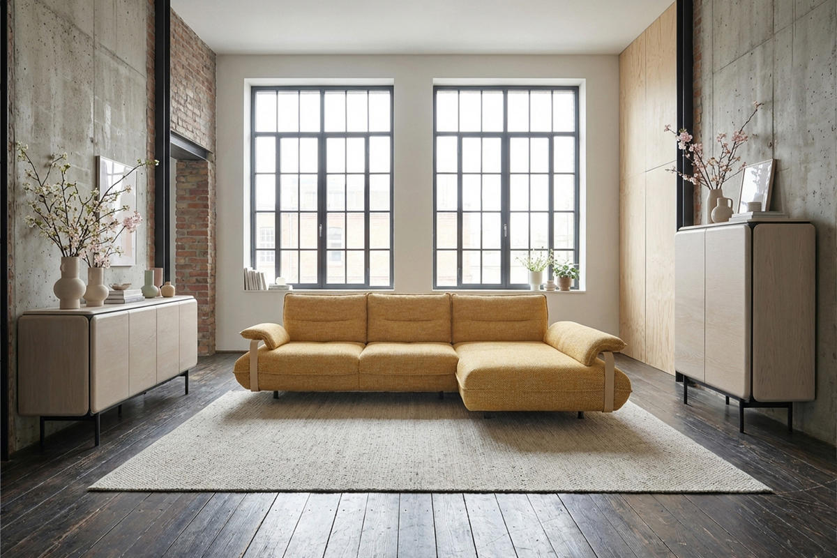 ECKSOFA ANISSA Gelb Flachgewebe - Gelb/Schwarz, Kunststoff/Textil (185/297cm) - KAWOLA
