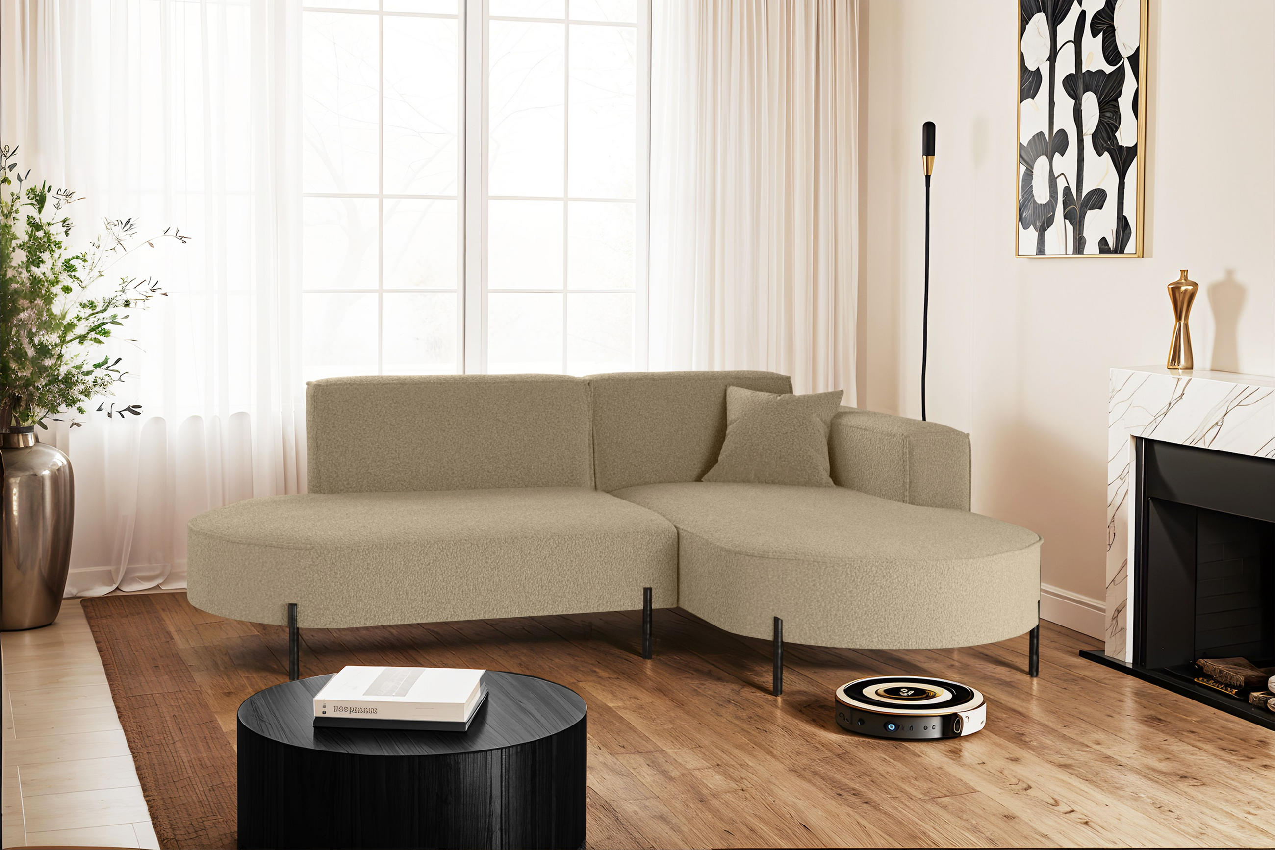 ECKSOFA L-Form Designer Modena Rein Stoff Quelle Hellbraun Rechts - Hellbraun, Holz/Textil (236/165cm) - Kaiser Möbel