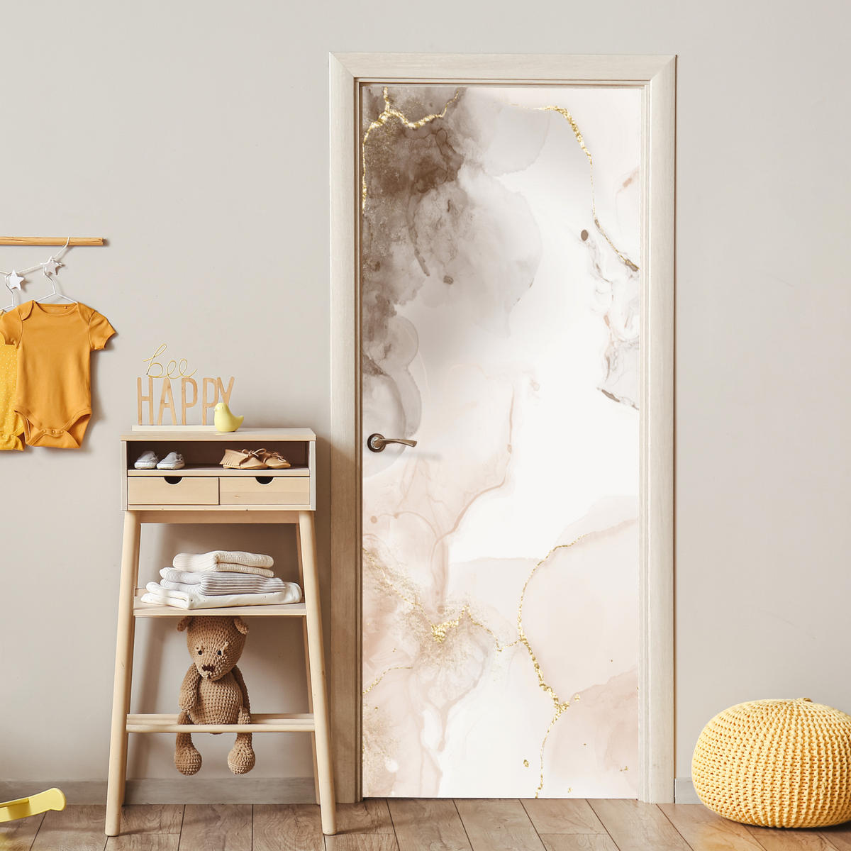 TÜRAUFKLEBER Marmor - Braun - Linie 85x215 cm - Türtapete - Champagner, Kunststoff (85/0.1cm) - MuchoWow
