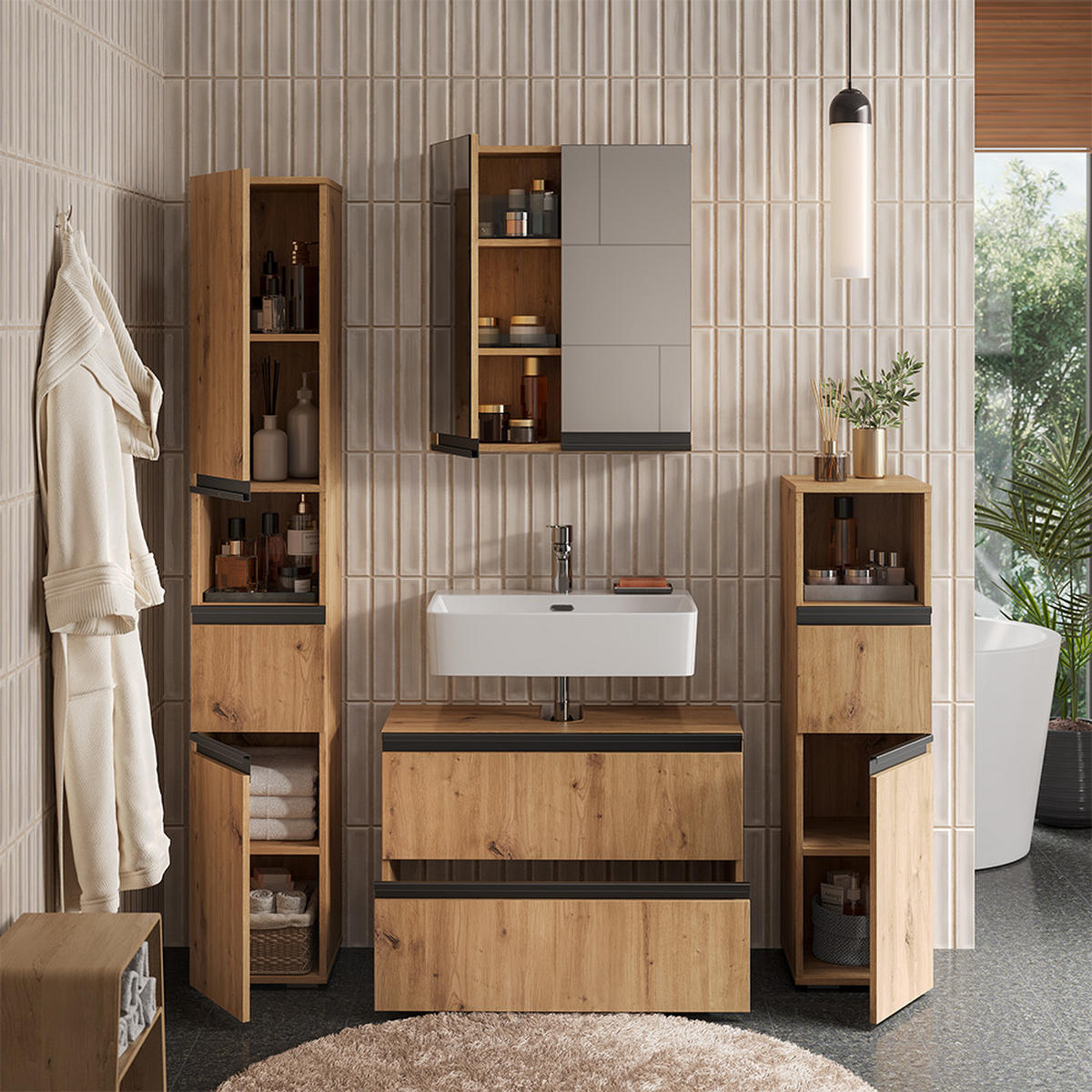 BADMÖBEL-SET Torren Artisan 4 Teile - Hellgrau, Holzwerkstoff (80/58/35cm) - Vicco