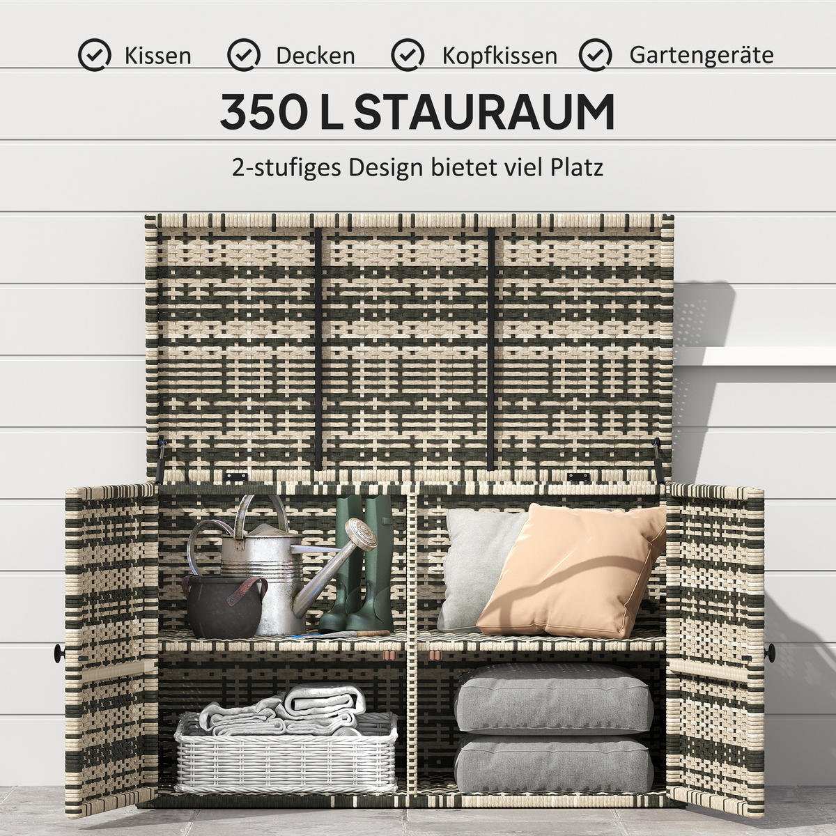AUFLAGENBOX DE-06647 350L, 2 Ebenen, mit Deckel Mischgrau - Multicolor, Kunststoff/Metall (57/69/118cm) - ComfortXL