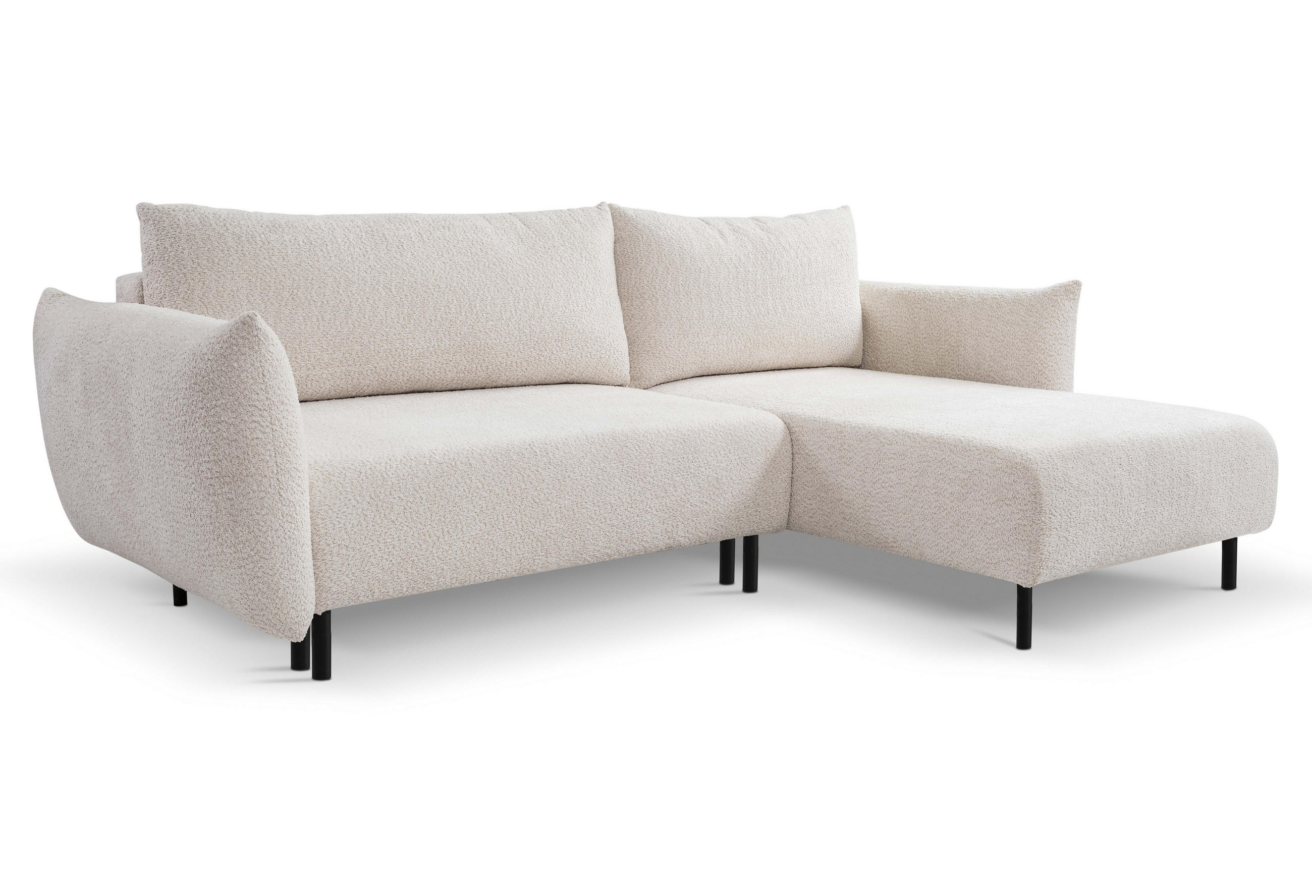 ECKSOFA ADEL mit Schlaffunktion und Bettkasten, L-förm, Metallbeine, verstellbar lose Rückenkissen, freistehend, RECHTS, 257x171x90 cm, Cream - Creme, Holz/Textil (257/171cm) - DomoHome