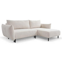 ECKSOFA ADEL mit Schlaffunktion und Bettkasten, L-förm, Metallbeine, verstellbar lose Rückenkissen, freistehend, RECHTS, 257x171x90 cm, Cream - Creme, Holz/Textil (257/171cm) - DomoHome