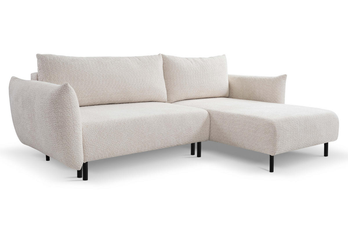 ECKSOFA ADEL mit Schlaffunktion und Bettkasten, L-förm, Metallbeine, verstellbar lose Rückenkissen, freistehend, RECHTS, 257x171x90 cm, Cream - Creme, Holz/Textil (257/171cm) - DomoHome
