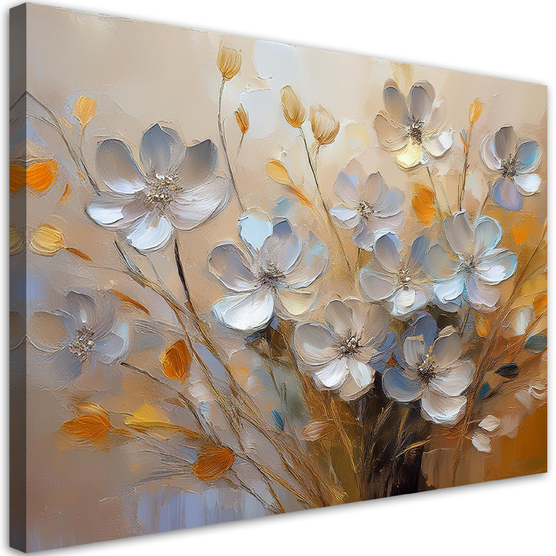 WANDBILD gemalter blumenstrauß - Beige, Textil (60/40cm) - Feeby