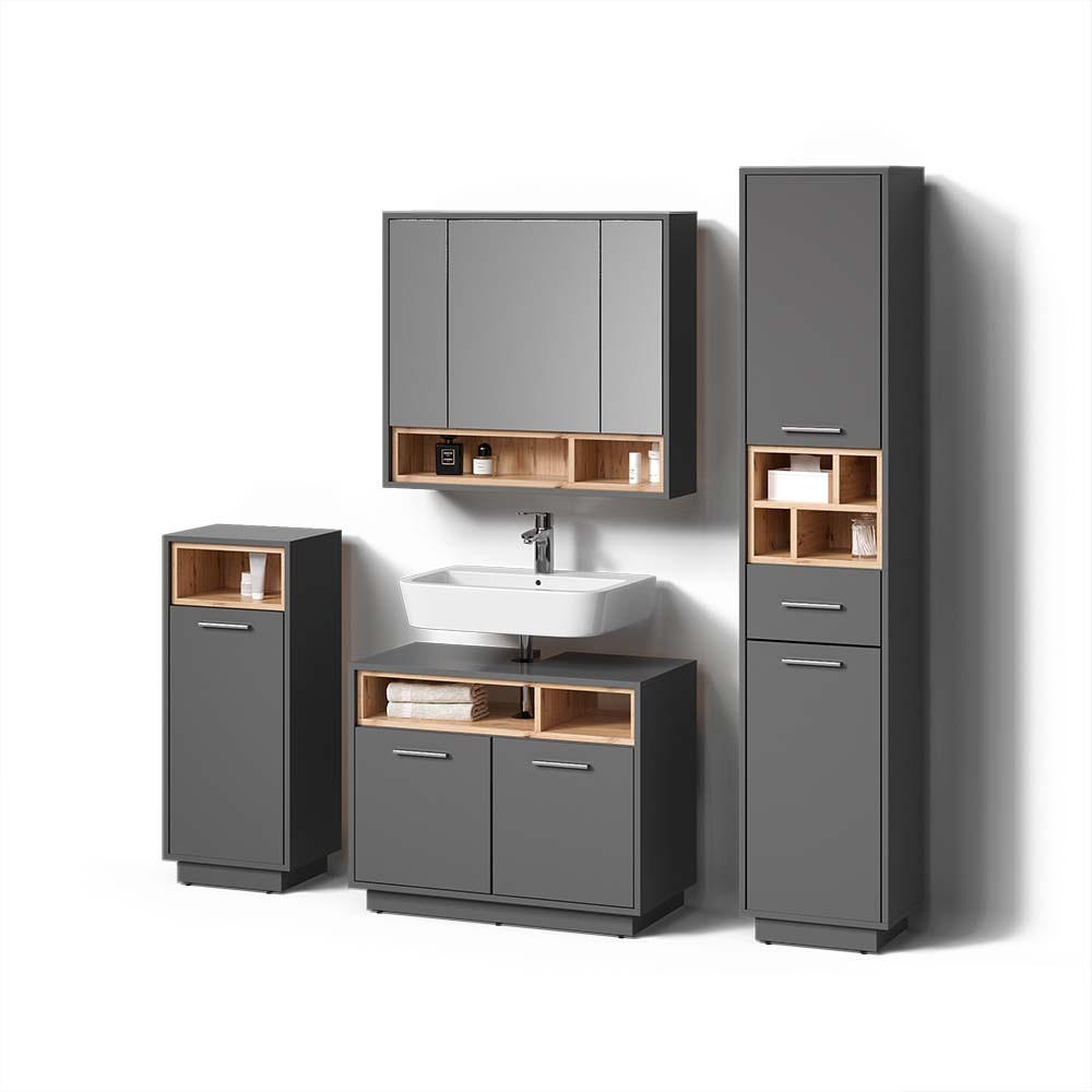BADMÖBEL-SET Temo Anthrazit 4 Teile - Anthrazit/Sonoma Eiche, Holzwerkstoff (80/93/40cm) - Livinity®
