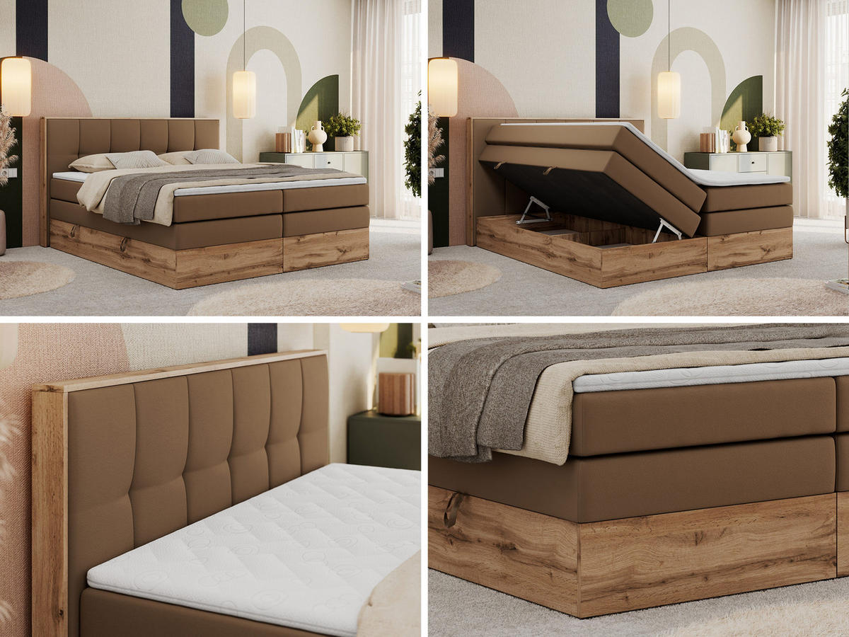 BOXSPRINGBETT ALBERO 1 KING 120/200 Braun Kunstleder - H3 - Braun, Holz/Textil (120/200cm) - MKS