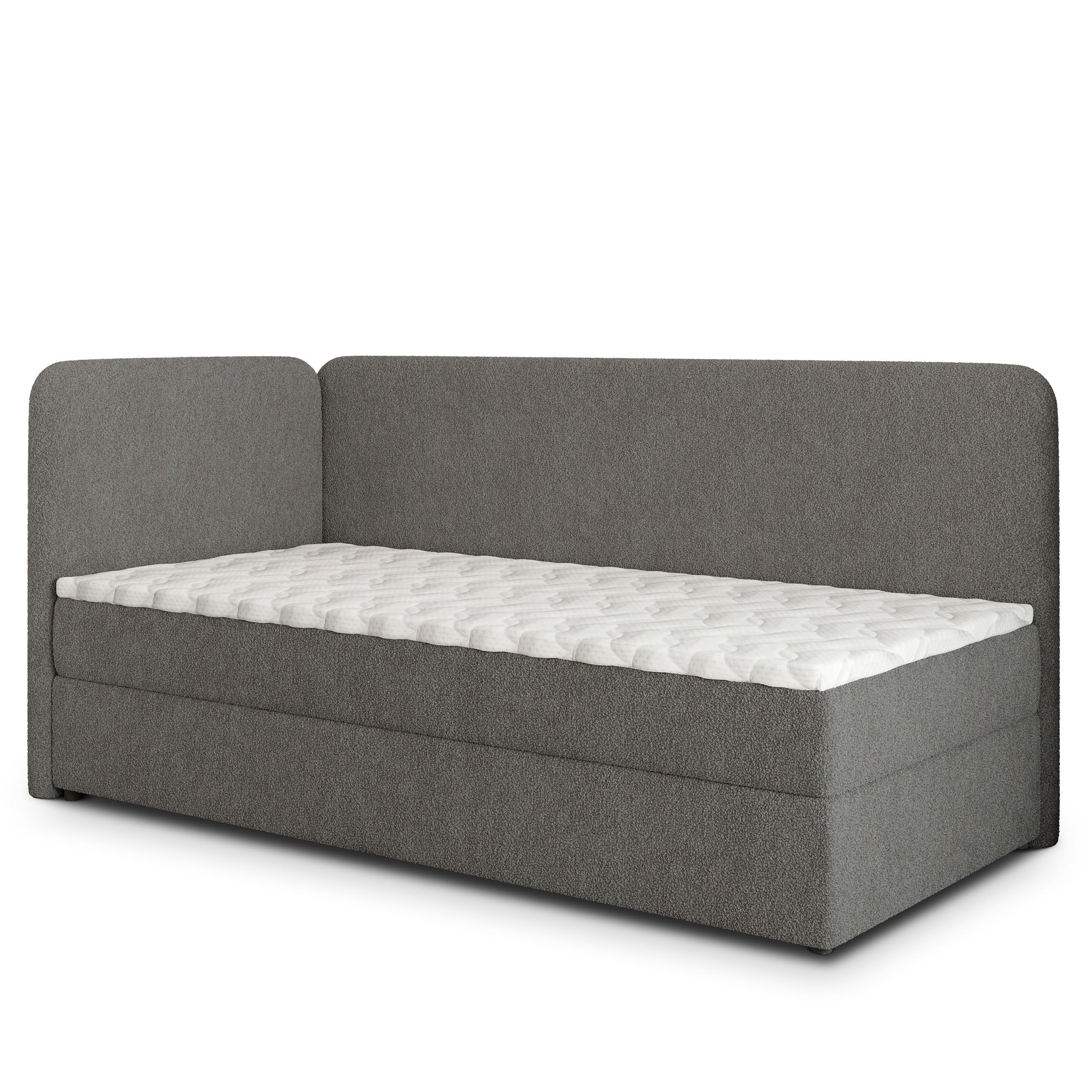 BOXBETT GINA 100x200 cm mit Matratze und Topper, H2+H3 - Grau - Grau, Holz (100/200cm) - MASSENO