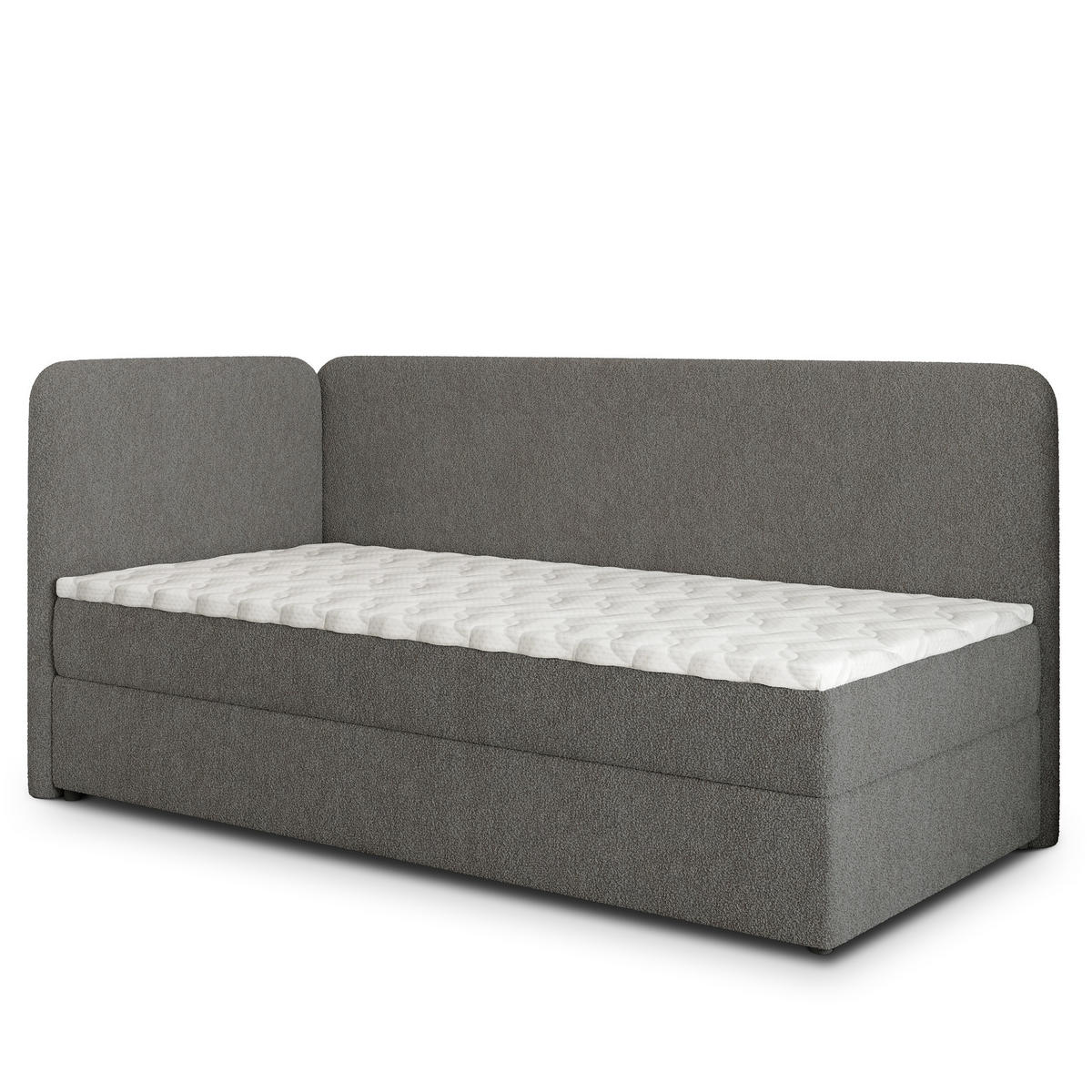 BOXBETT GINA 100x200 cm mit Matratze und Topper, H2+H3 - Grau - Grau, Holz (100/200cm) - MASSENO