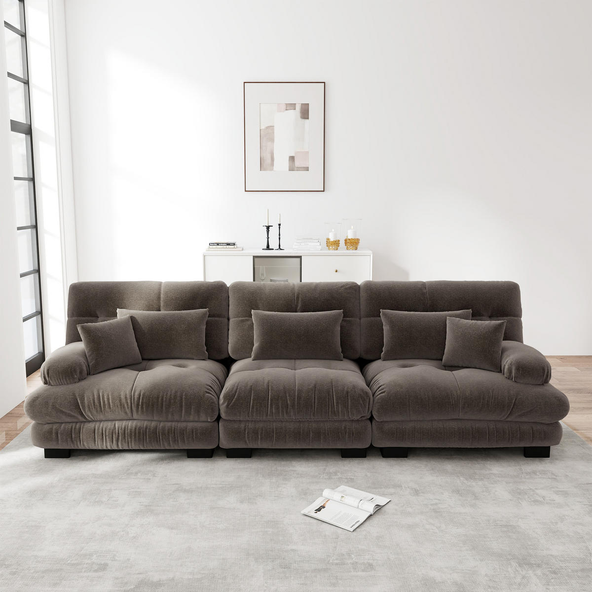 SCHLAFSOFA 3-Sitzer aus Chenille mit Tiefsitz, Braun - Braun, Textil (313/81/77cm)