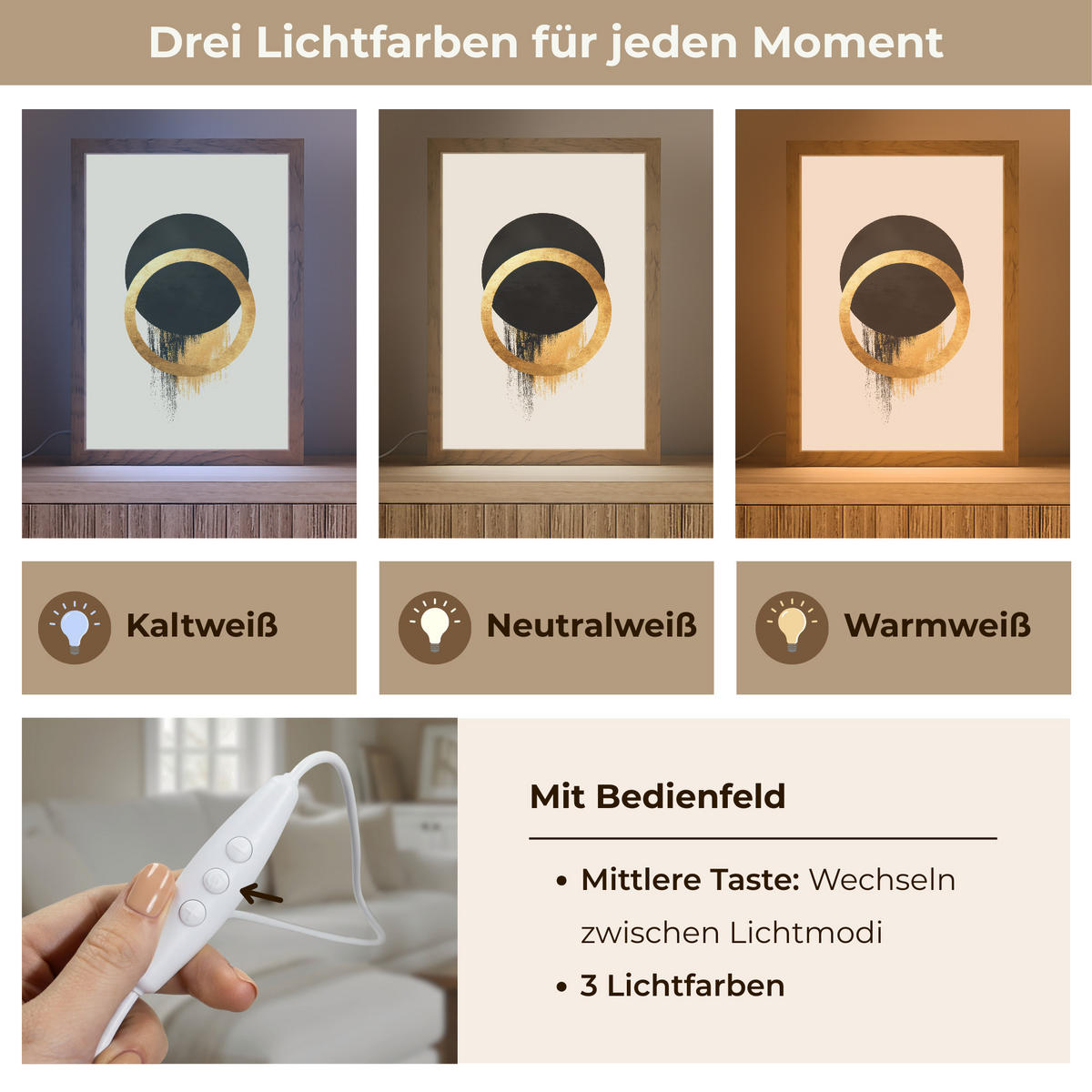TISCHLEUCHTE Abstraktes Design - Schwarzer Kreis - Farbflecken 20x30 cm - Bernsteinfarben, Holzwerkstoff (8/20/30cm) - OnlyWow