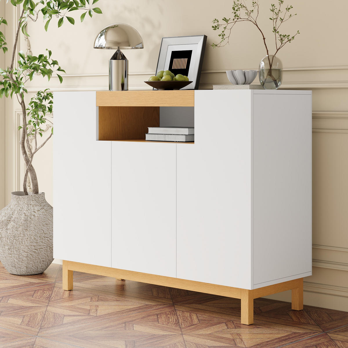 SIDEBOARD 3 Türen Wohnzimmer Esszimmer - Weiß, Holzwerkstoff (120.5/96/42cm) - Fortuna Lai