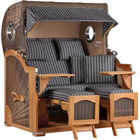 STRANDKORB Düne Grande Bullauge Teak PE Grey Dessin 500 - Braun/Grau, Metall (142/170/95cm) - Mr. Deko