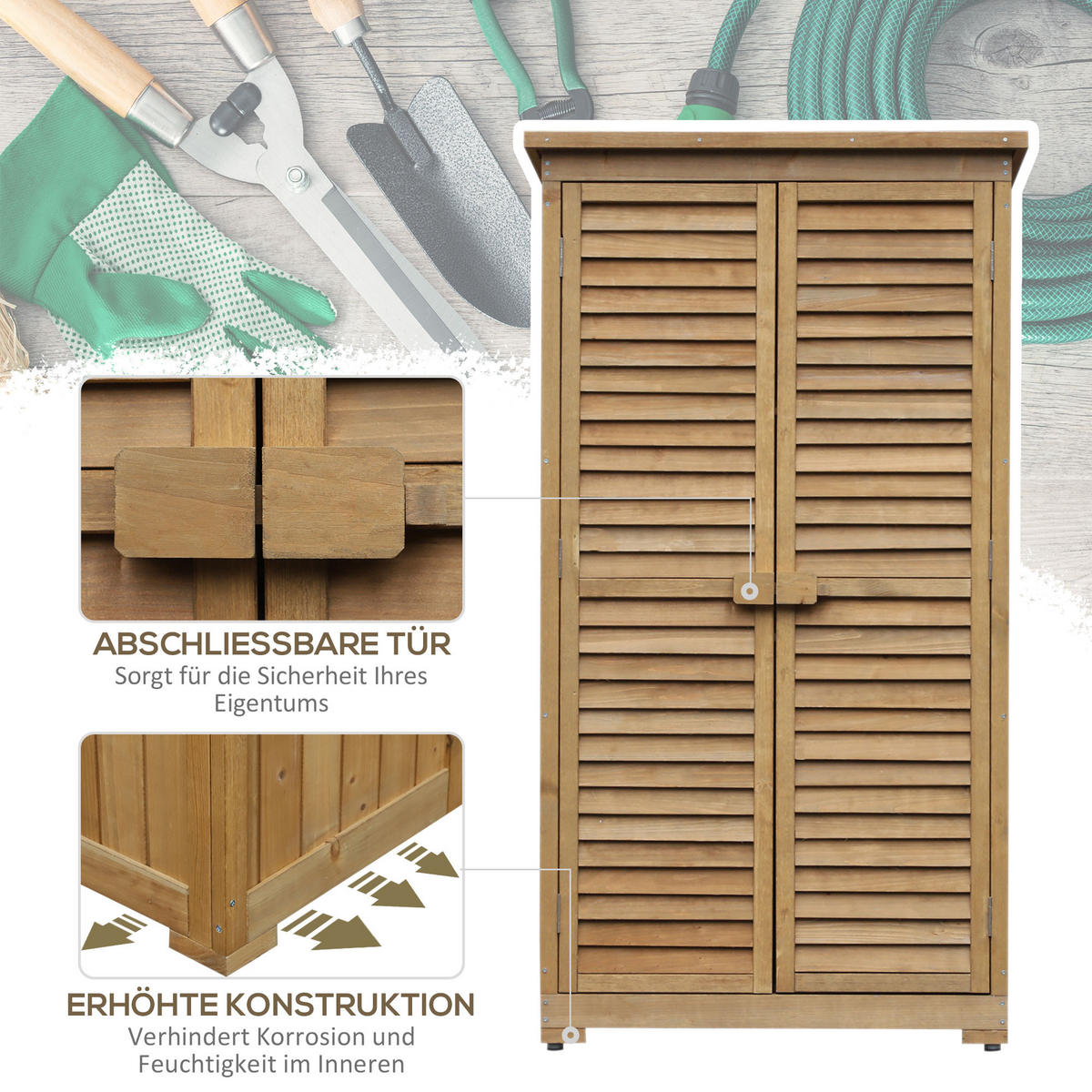 GARTENSCHRANK Geräteschuppen Werkzeugschrank Gartenhaus, Tannenholz, Natur - Fichtefarben, Holz (465/160/87cm) - Outsunny