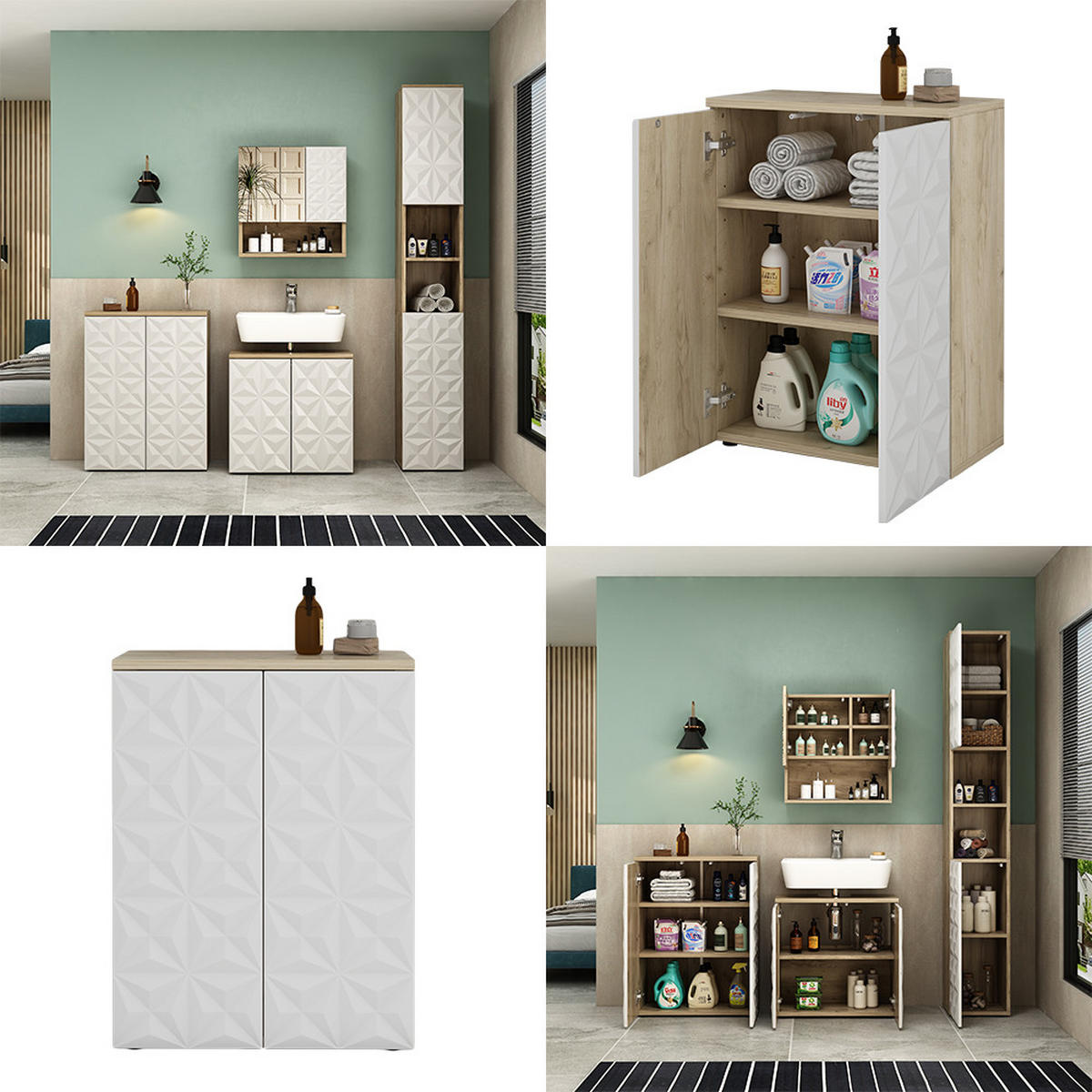 MIDISCHRANK Edge Weiß 60 x 79.5 cm mit 2 Türen und 3 Fächer - Eichefarben/Weiß, Holzwerkstoff (60/79.5/30cm) - Vicco