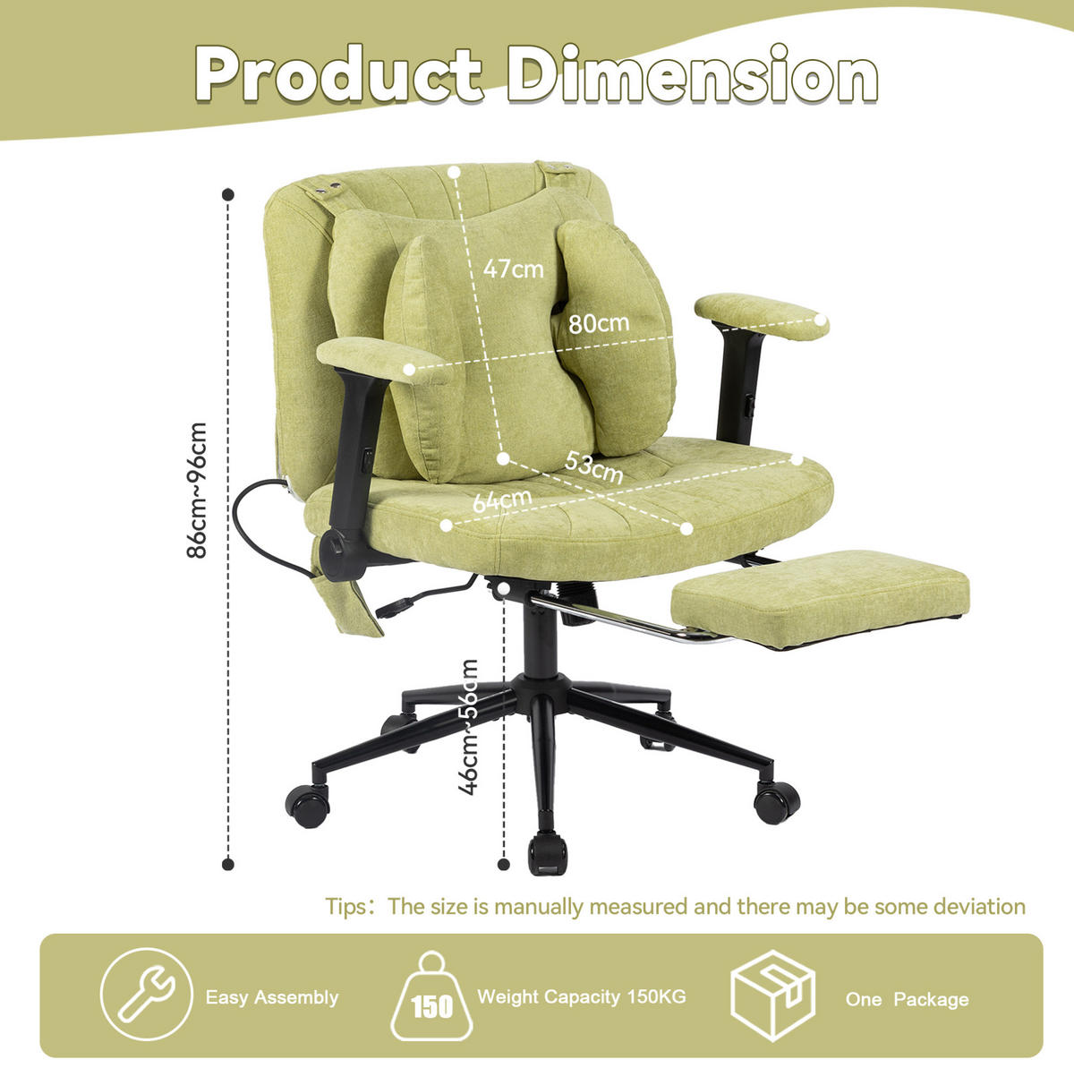 BÜROSTUHL in Grün 55x80x86 cm mit Drehfunktion und verstellbarer Lordosenstütze - Grün, Textil (80/86/55cm) - IVMEU
