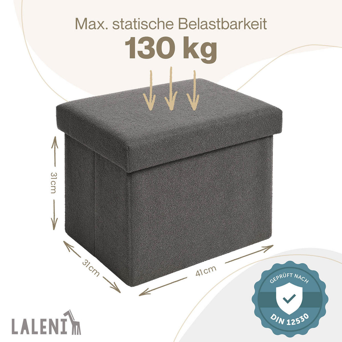 SITZHOCKER 41/31/31 cm, faltbar, Dunkelgrau - Dunkelgrau, Kunststoff (31/31/41cm) - Laleni