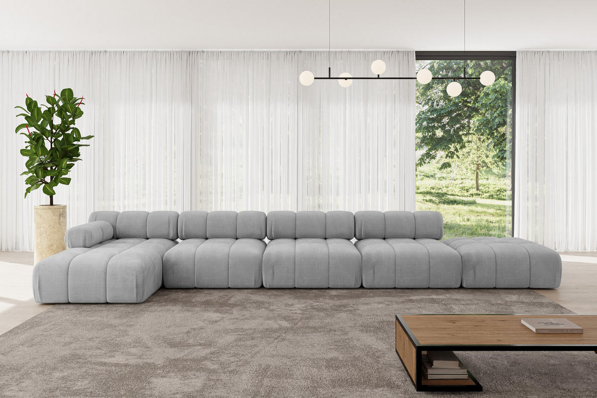 ECKSOFA modulares Sofa Lizur-L3 - 475x160x70 cm Hellgrau Velours - Hellgrau, Holzwerkstoff/Textil (475/160cm) - ALTDECOR