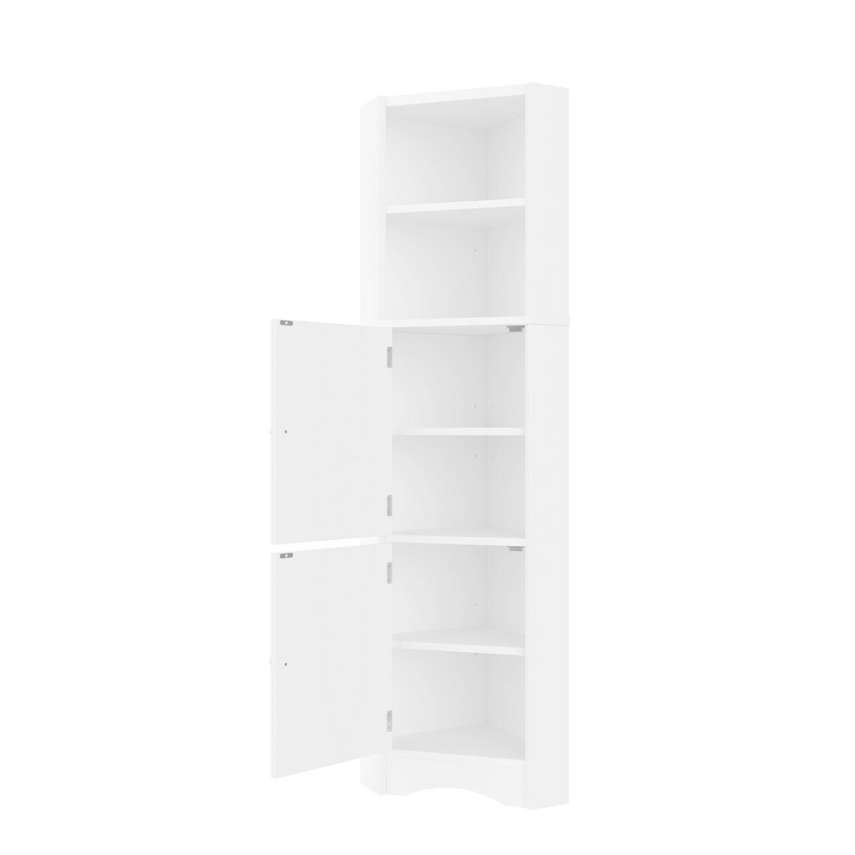 BADEZIMMER ECKSCHRANK Weiß 155cm mit 2 Türen & Offenen Ablagen - Weiß, Holzwerkstoff (51.7/155.4/32cm) - Urban Meuble