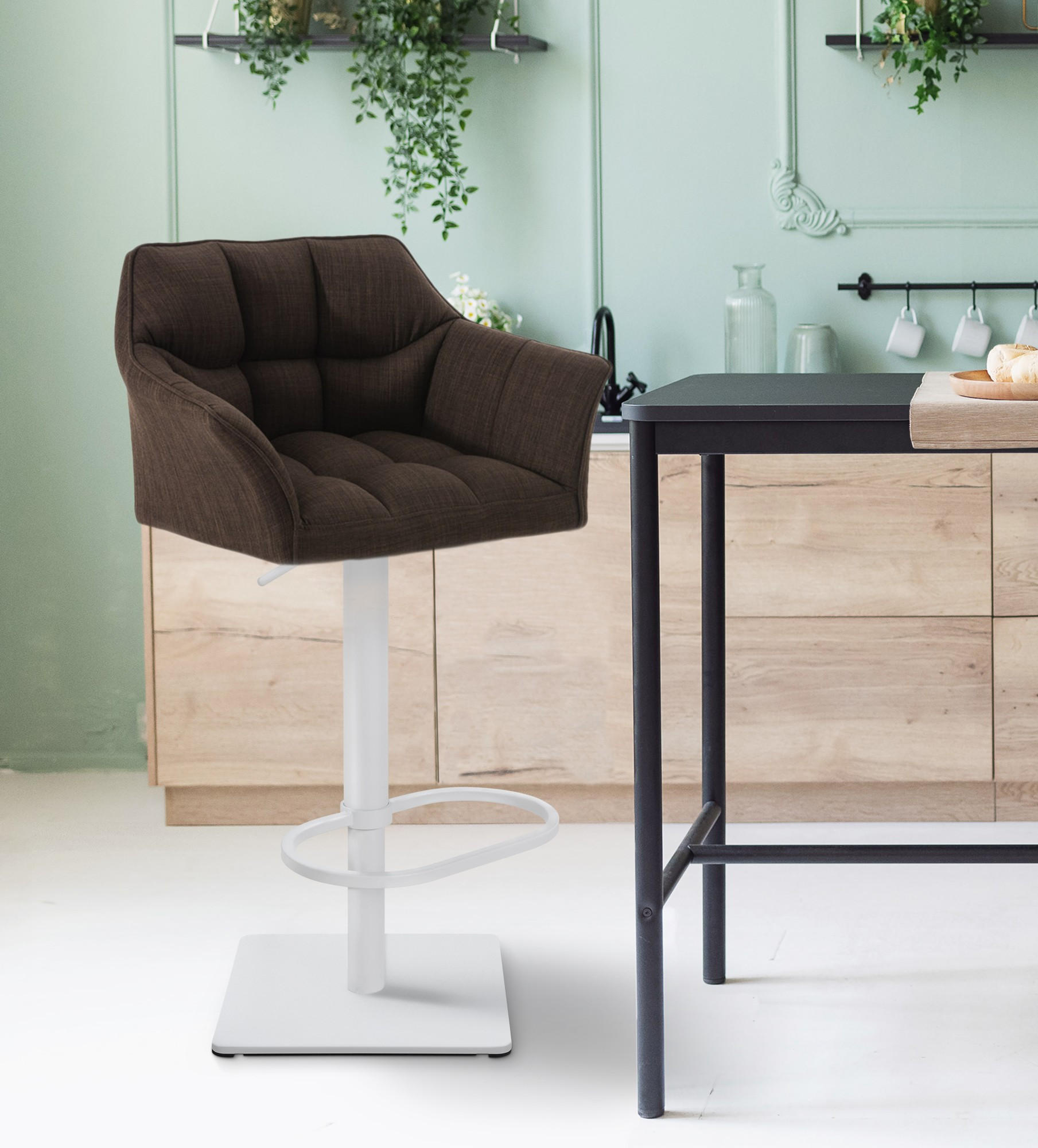 BARHOCKER Stoff Braun - Weiß/Braun, Textil/Metall (64/88/45cm) - CLP