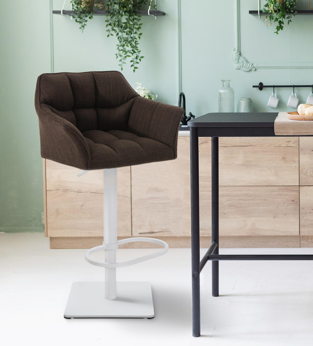 BARHOCKER Stoff Braun - Weiß/Braun, Textil/Metall (64/88/45cm) - CLP