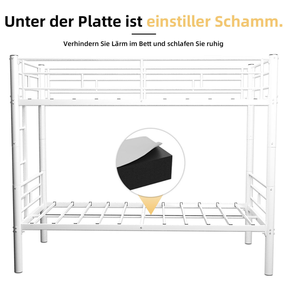 ETAGENBETT 90/190 cm umbaubar zu 2 Einzelbetten mit Leiter und Sicherheitsgeländer aus Stahl, Weiß - Weiß, Metall (90/190cm) - Redom