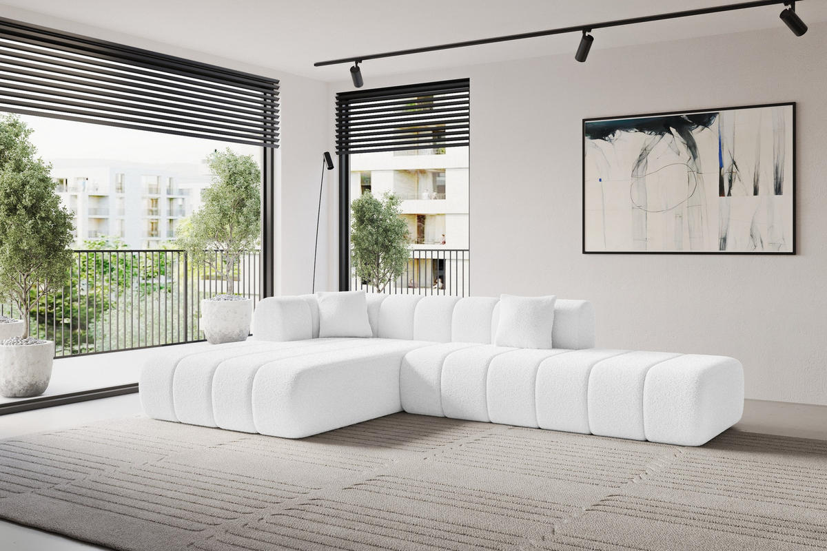 ECKSOFA Ottomane Links BILA-L 289x176x71 Weiß Bouclé - Schwarz/Weiß, Holzwerkstoff/Kunststoff (176/289cm) - ALTDECOR