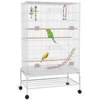 VOGELKÄFIG DE-17847 4 Futterhäuschen & 3 Sitzstangen auf Rollen Weiß - Weiß, Metall (49/133/79cm) - ComfortXL