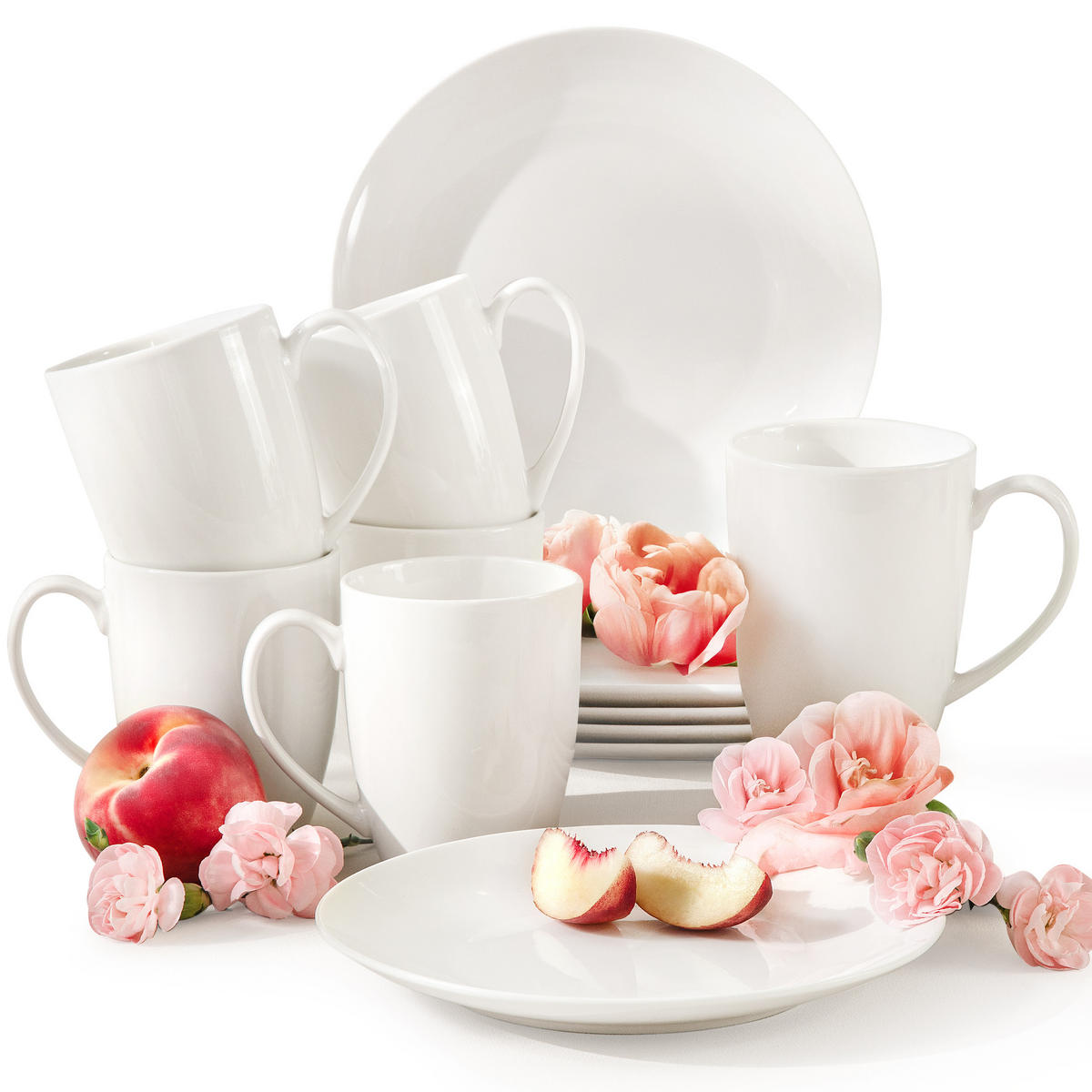 TEESERVICE 6 Personen AD BELLA 12-tlg,Porzellan, ecru - Ecru, Keramik (9/11/9cm) - KONSIMO®