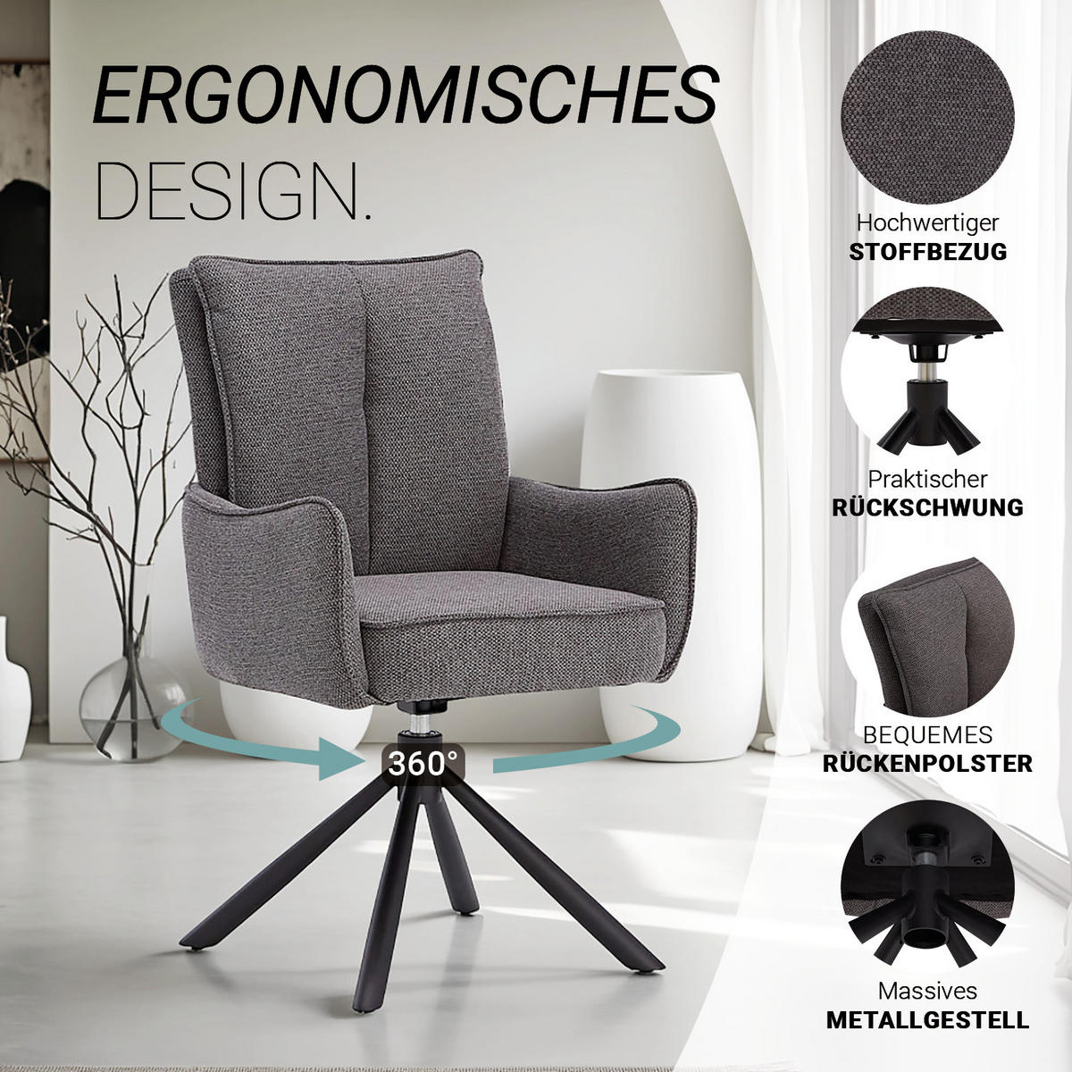 TISCHGRUPPE 200x100 cm braun schwarz mit 6 Stühle Anthrazit - Anthrazit/Braun, Metall (100/94/200cm) - Homestyle4u