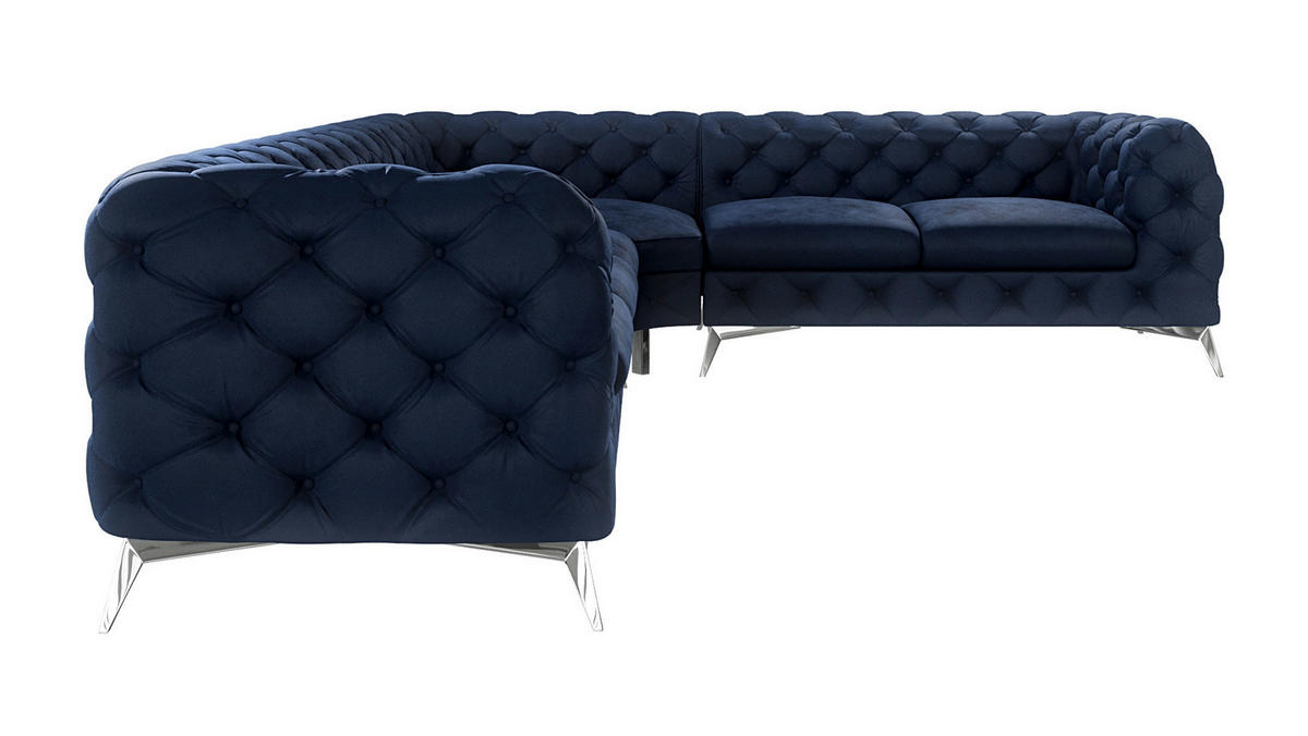 ECKSOFA Chesterfield Laura Marineblau Samt - Silberfarben/Dunkelblau, Holz/Textil (323/264cm) - S-Style Möbel