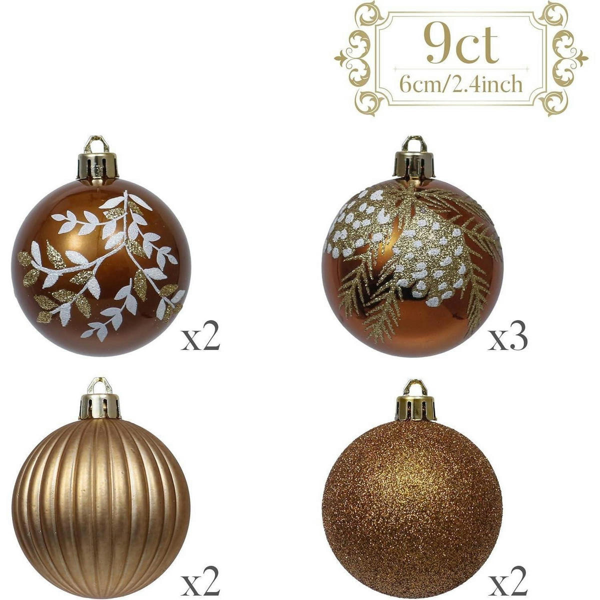 WEIHNACHTSKUGELN 9-teiliges Set 6 cm Kunststoff Kupfergold Bronze - Multicolor, Kunststoff (6/6/6cm)