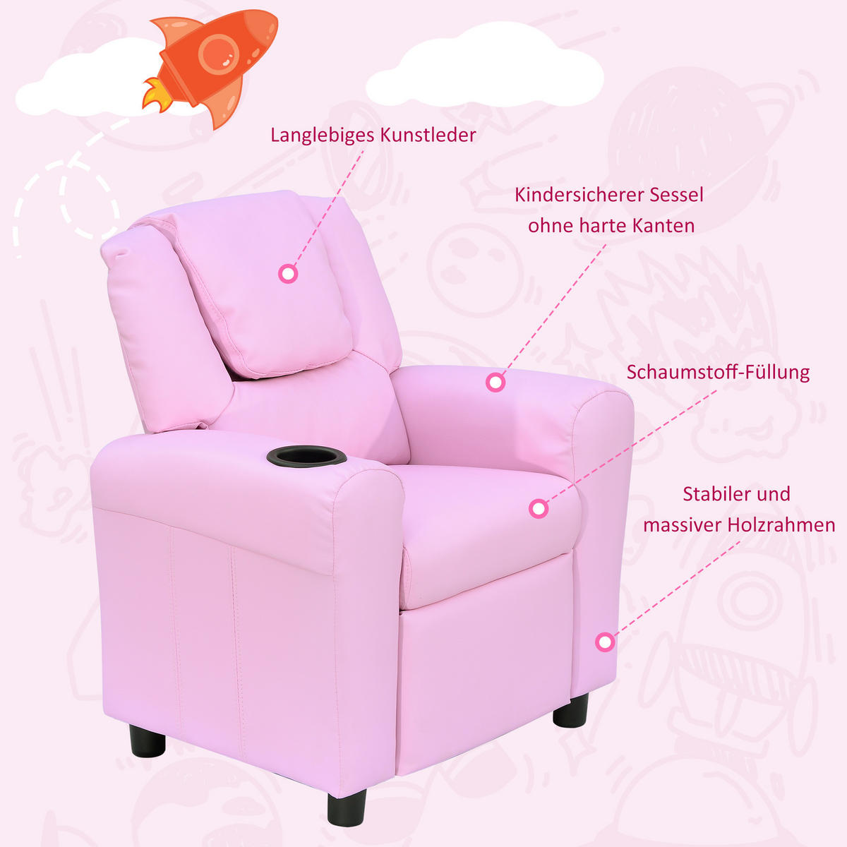 KINDERSESSEL, Rosa, Schaumstoff, Metall - Rosa, Kunststoff (56/69/62cm) - HOMCOM