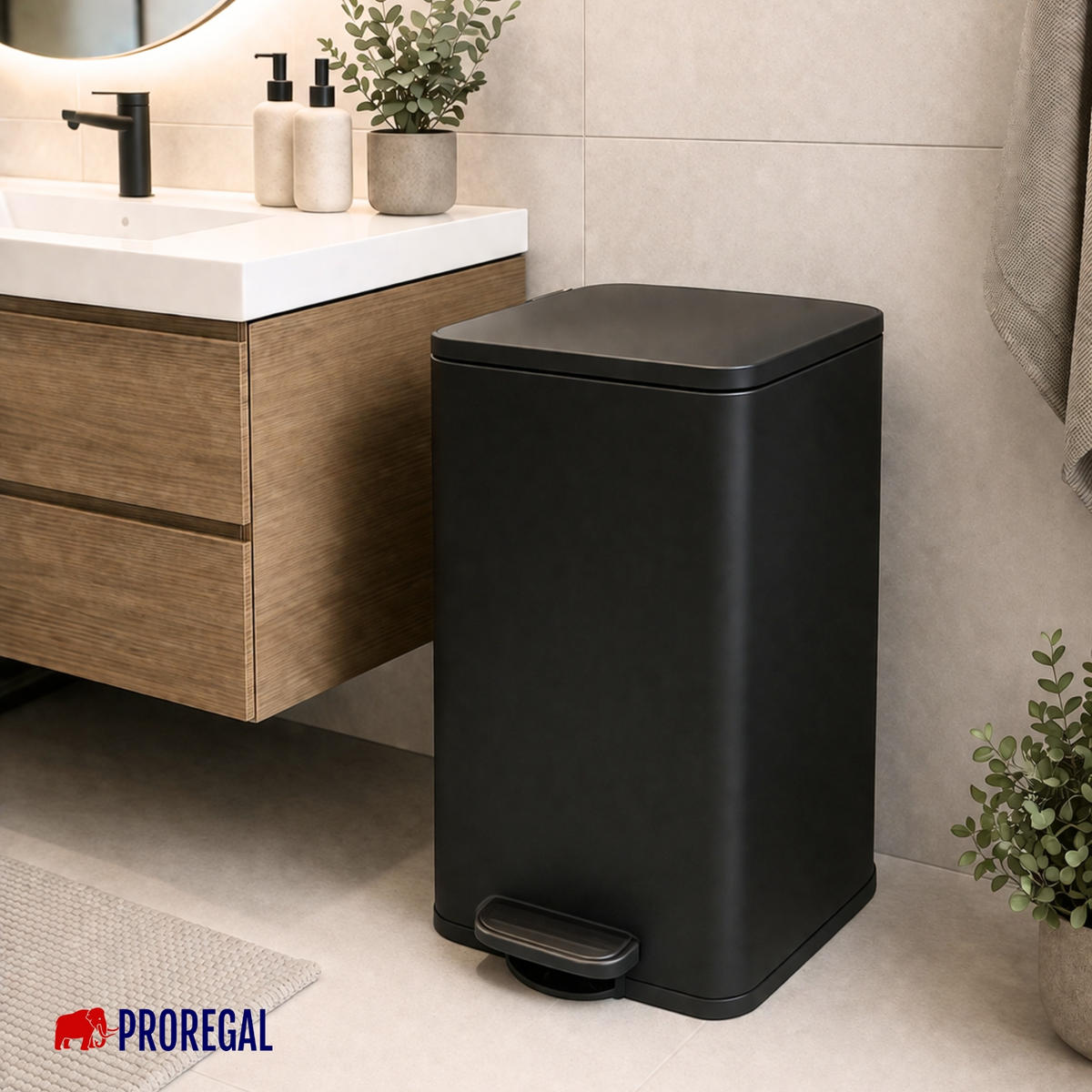 MÜLLEIMER 60 Liter mit Softclose & Fußpedal - Schwarz, Metall (41.5/75.5/49cm) - PROREGAL