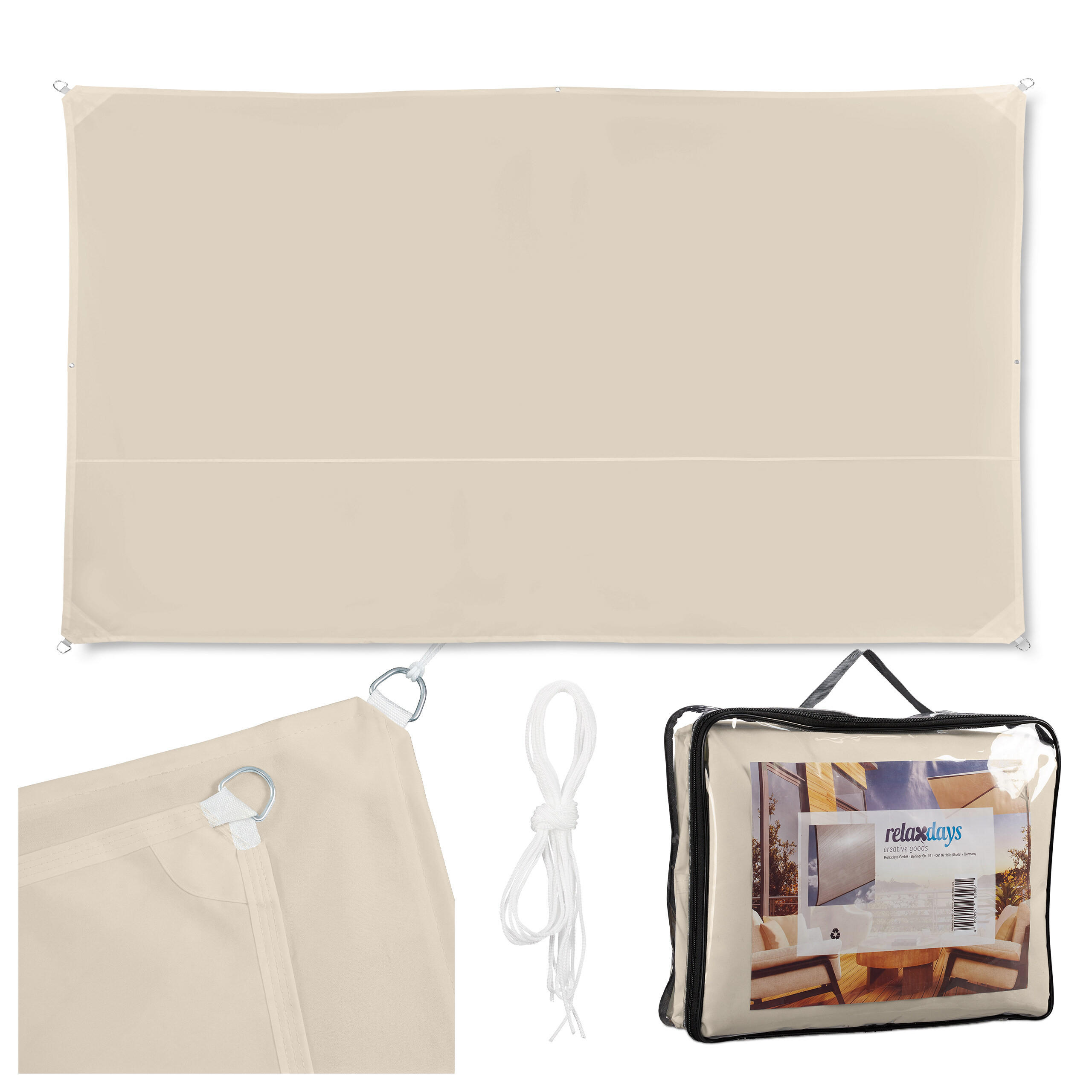 SONNENSEGEL - Beige, Textil/Metall (400/200cm) - Relaxdays