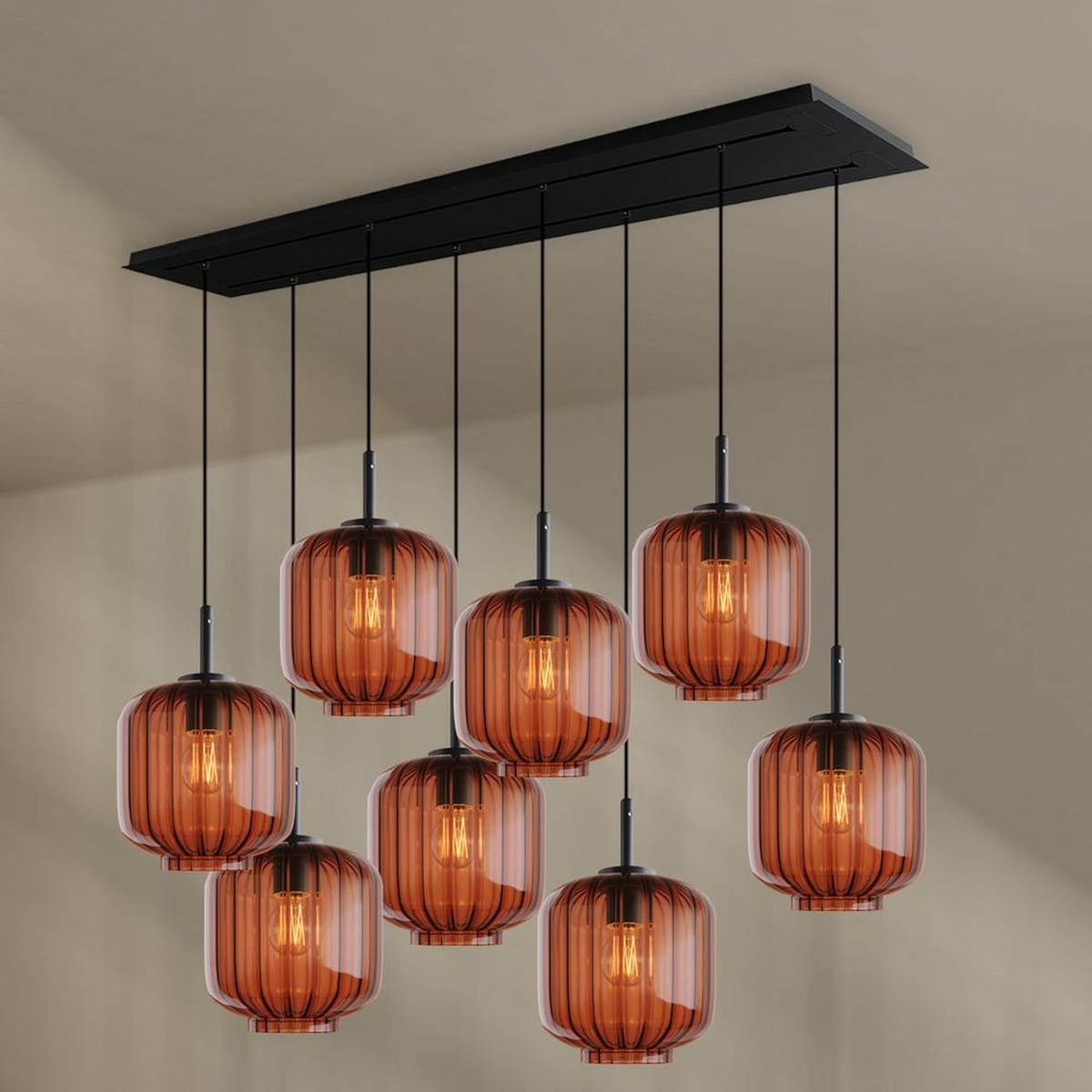 HÄNGELEUCHTE Velo 8-flammig Braun Ø 20cm - Schwarz/Braun, Glas (20/20/20cm) - s.luce