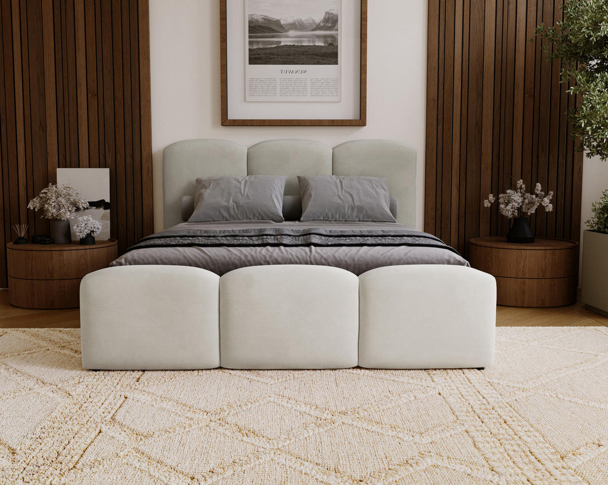 POLSTERBETT 140x200 cm Capri mit Bettkasten, Samt, Hellgrau - Hellgrau, Holz/Textil (140/200cm) - Emporius