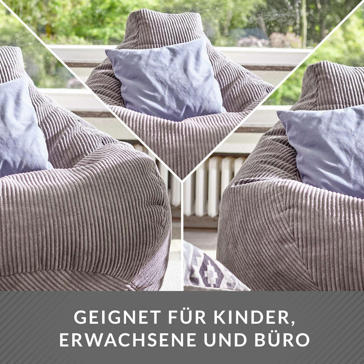 SITZSACK MIT RÜCKENLEHNE Cozy Cord - Hellgrau, Textil (80/90/90cm) - Green Bean